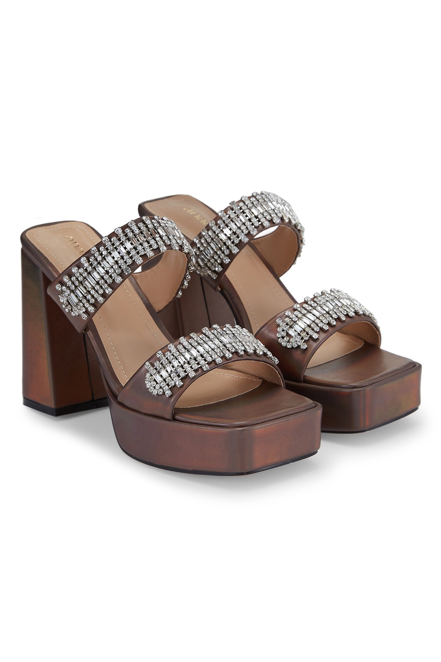 Anaar Brown Faux Leather Bijou Embellished Platform Heels
