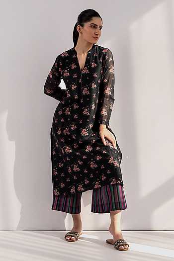 Women Chanderi Multi Color Printed Kurta