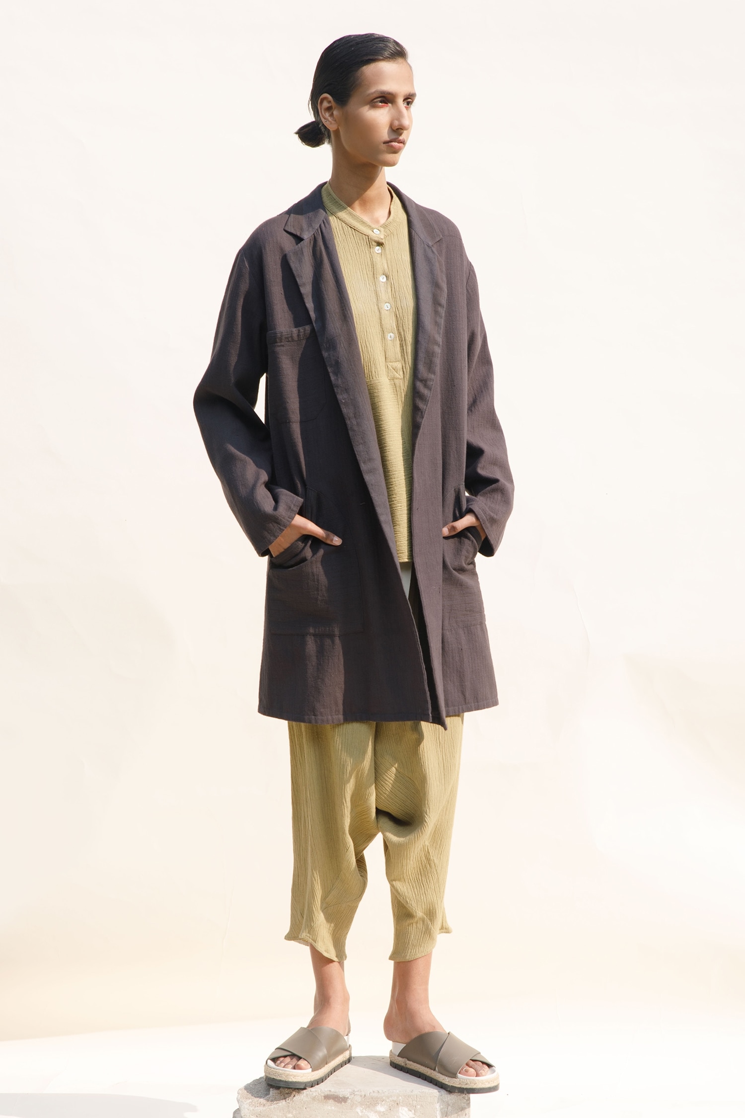 Urvashi Kaur Grey Organic Cotton Sombra Block Print Jacket