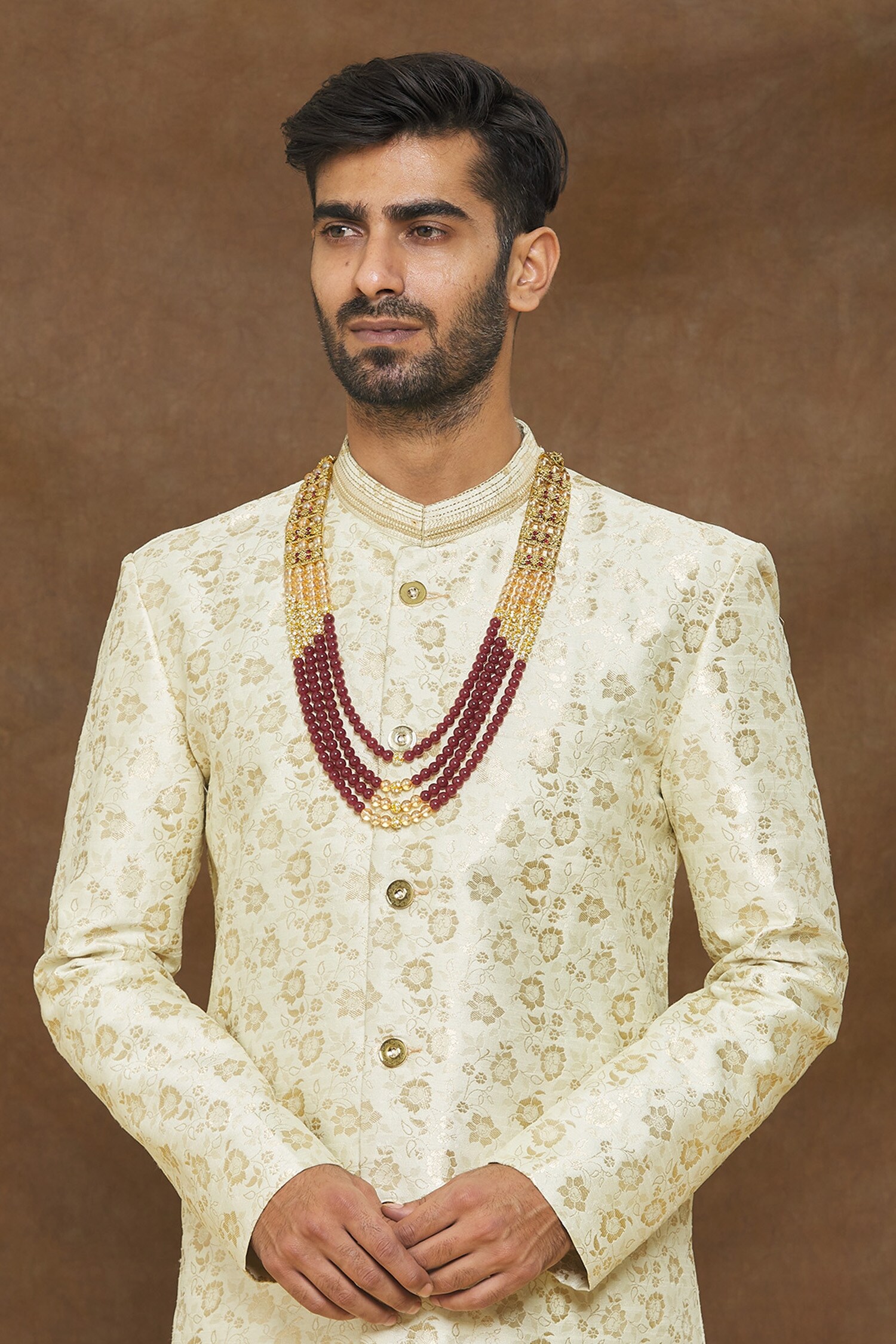 Buy Arihant Rai Sinha Maroon Multi Layered Embellished Mala Online