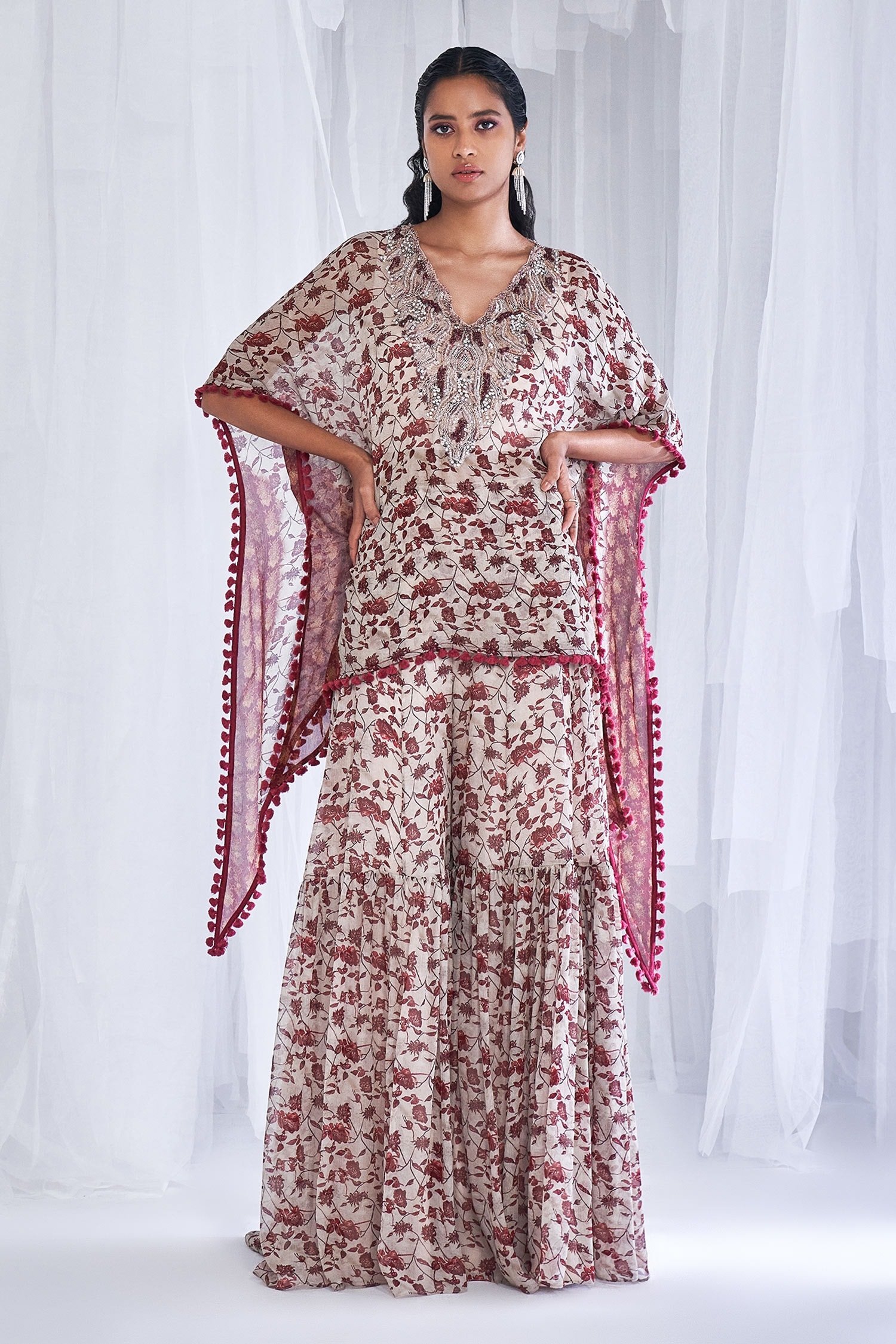 Buy Dolly J Multi Color Chiffon Leela Vintage Floral Print Kaftan With