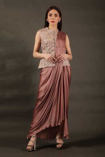 Dhaani Pink Handwoven Round Neck Woolen Jacket