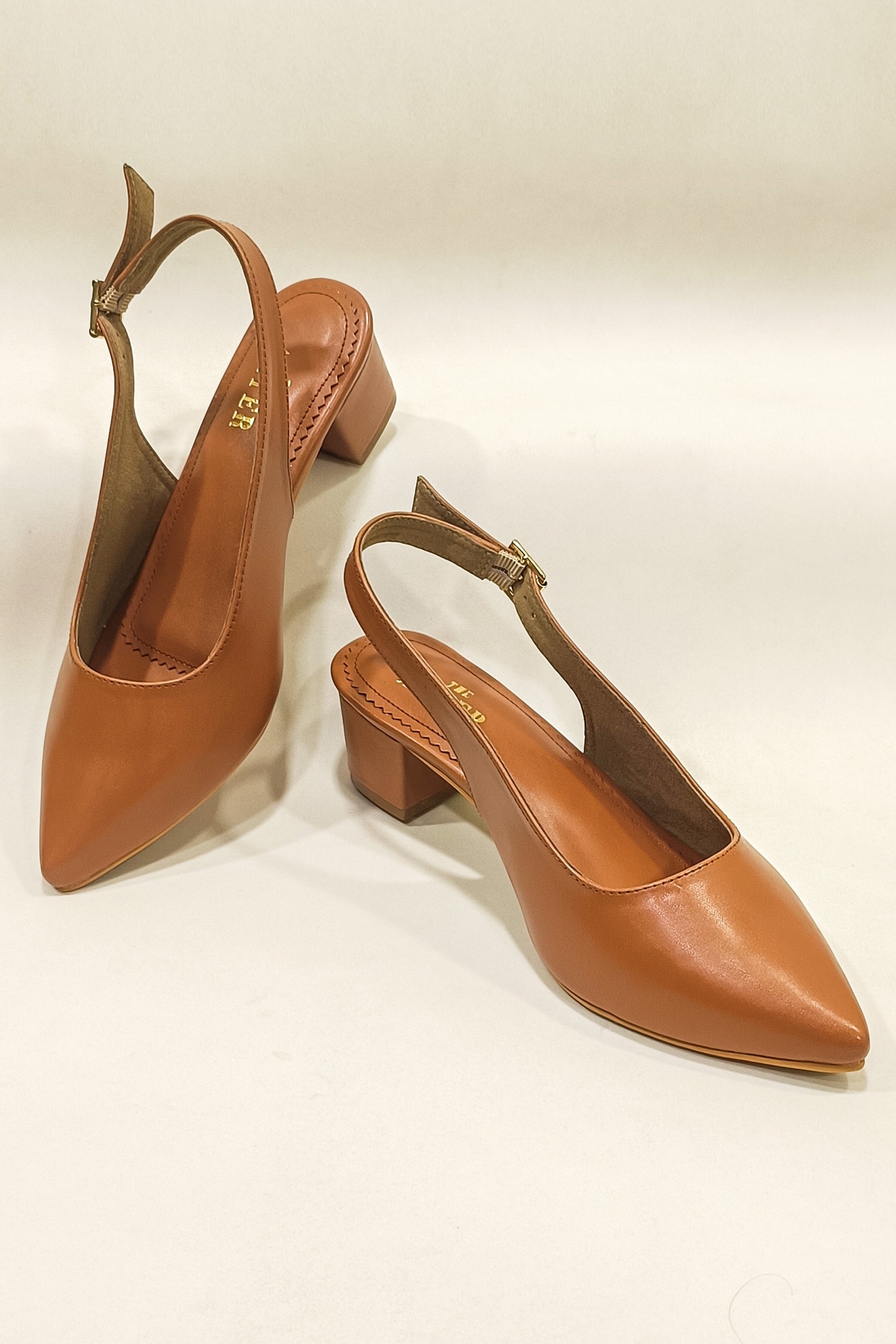 THE ALTER Brown Faux Leather / Non Leather Slingback Mule Block Heels