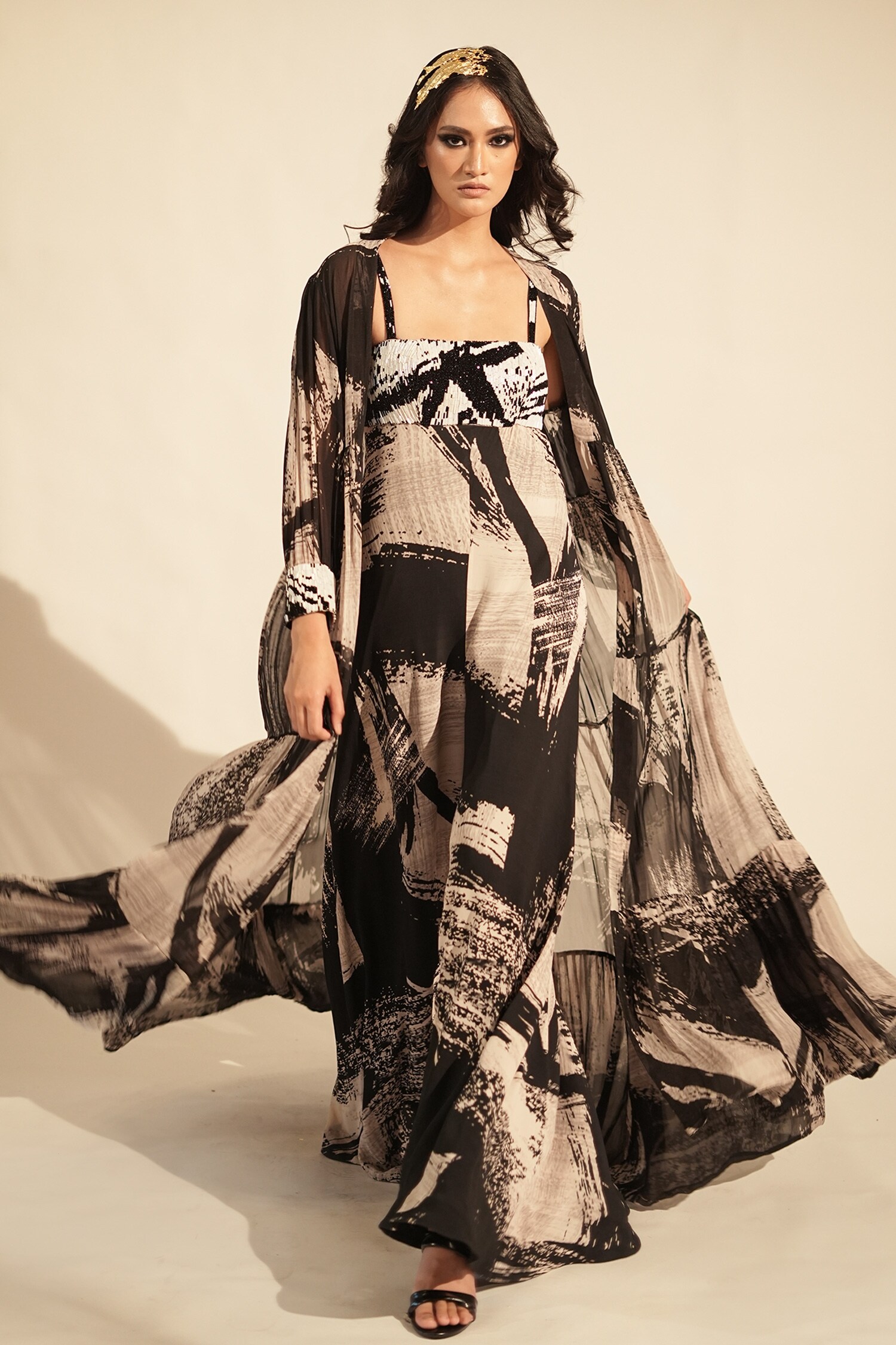 Buy Black Pure Print Brush Stroke Jacket For Women by Nikita