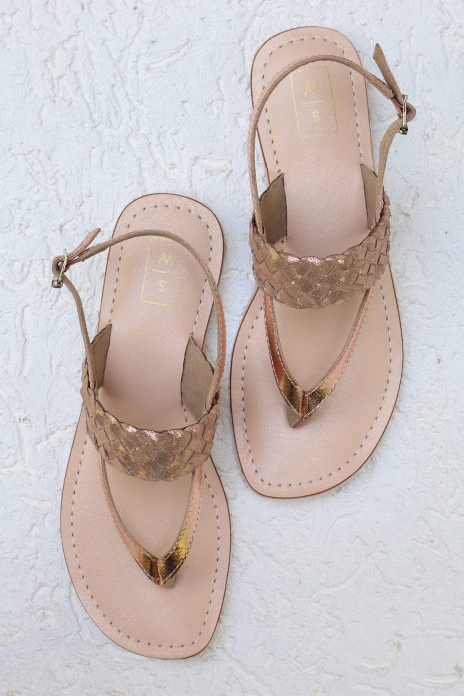 Sandalwali Pink Leather Ellie Metallic Split Toe Sandals