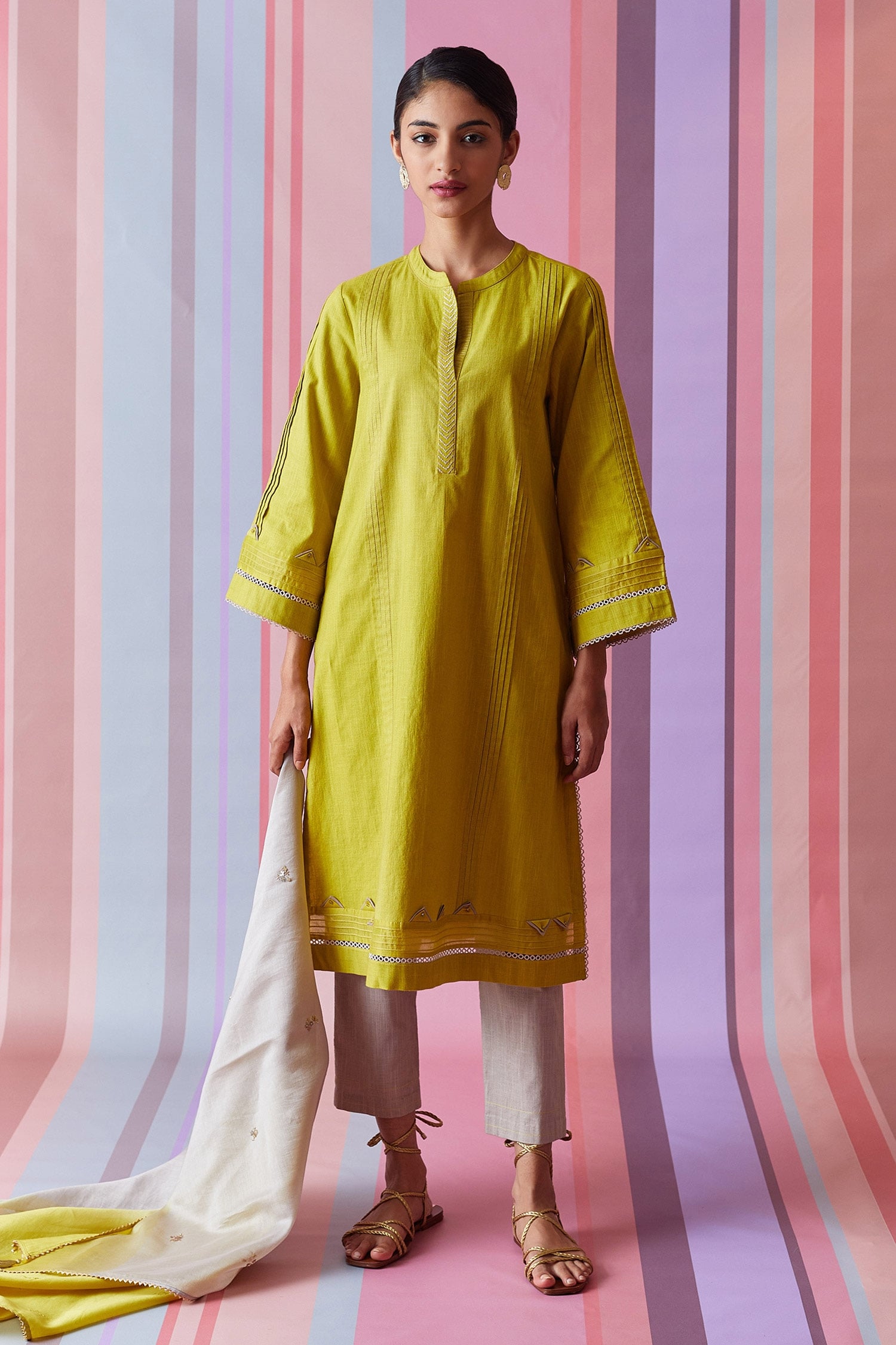 Buy Bunka Yellow Cotton Asma Pintuck Kurta Set Online | Aza Fashions