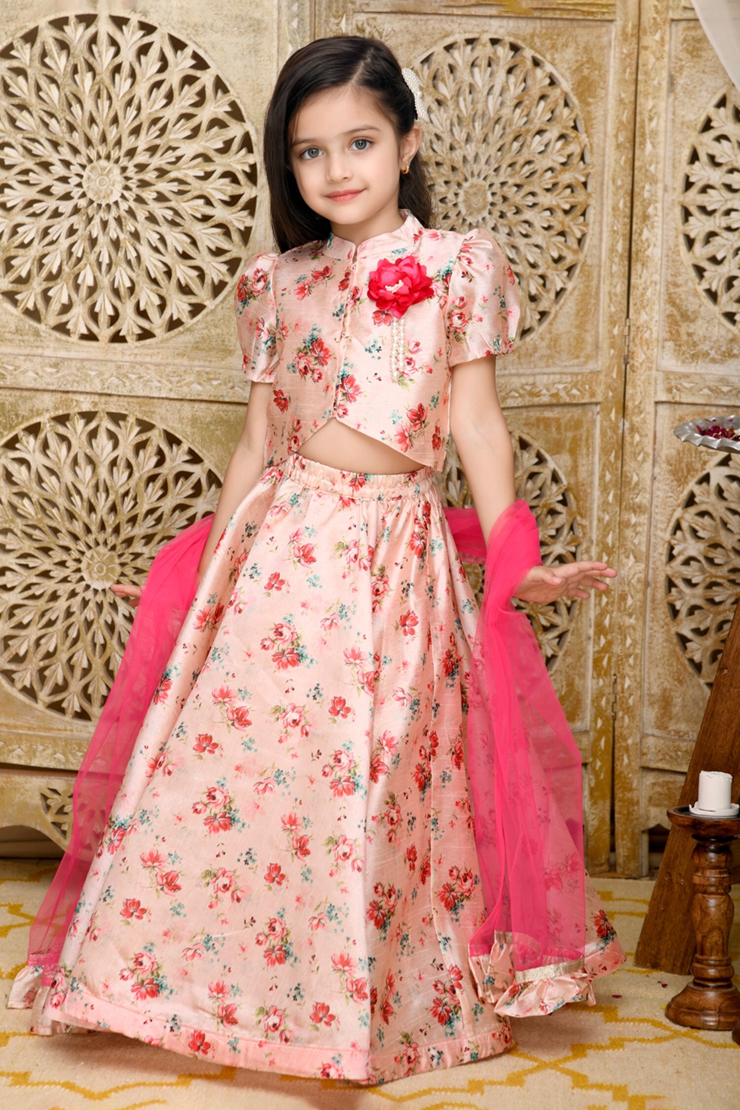 Buy Pink Lehenga Jacquard Printed Chevron Set For Girls by Saka Designs  Online at Aza Fashions.