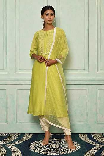 Green Kurta  Hand Loomed In Rich Yarns Of Cotton  Chudidaar main image 1