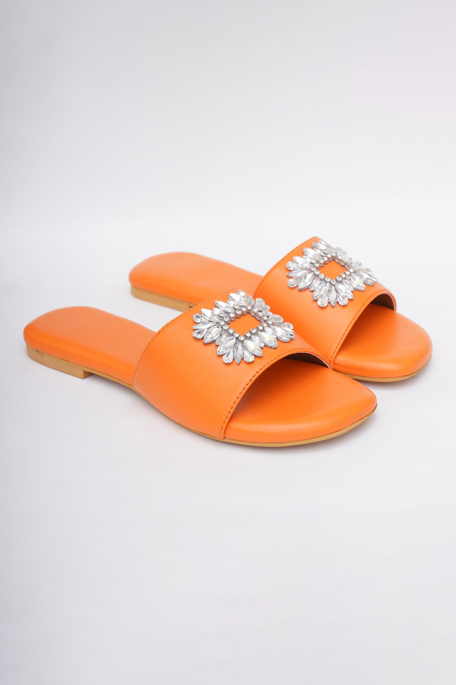 Buy Sole House Orange Pu Leather Brooch Embellished Flats Online Aza