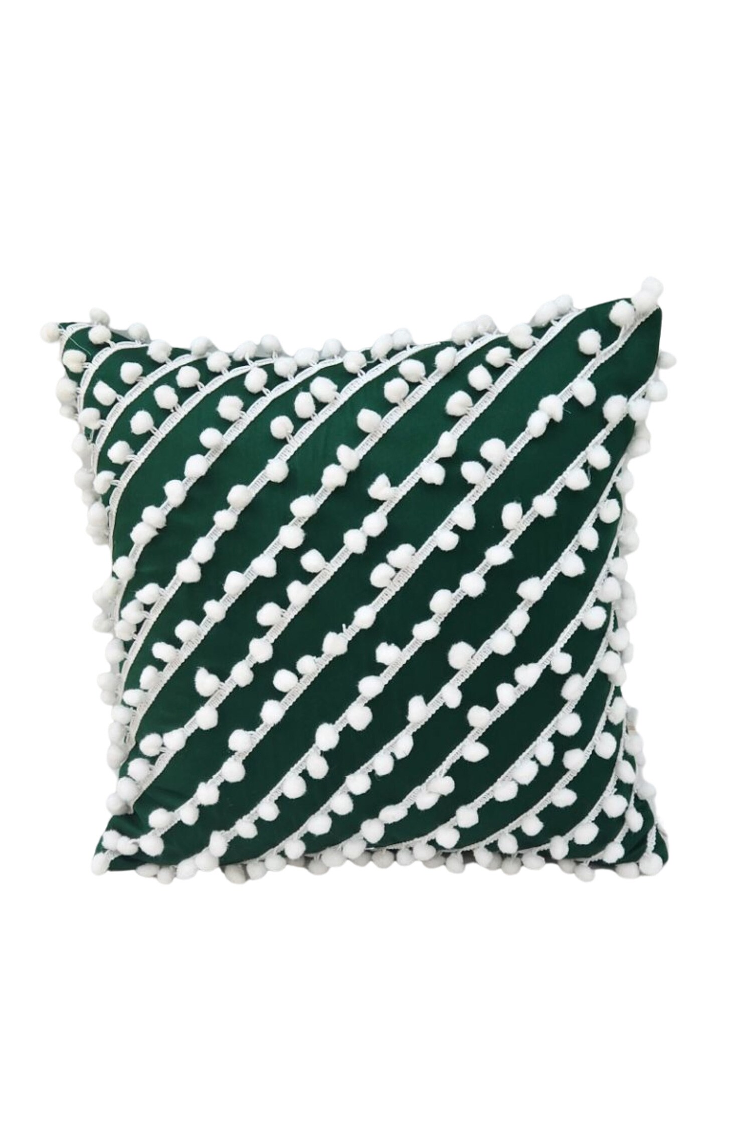 Buy Green Blend Of Cotton And Polyester Embellished Manhattan Cushion
