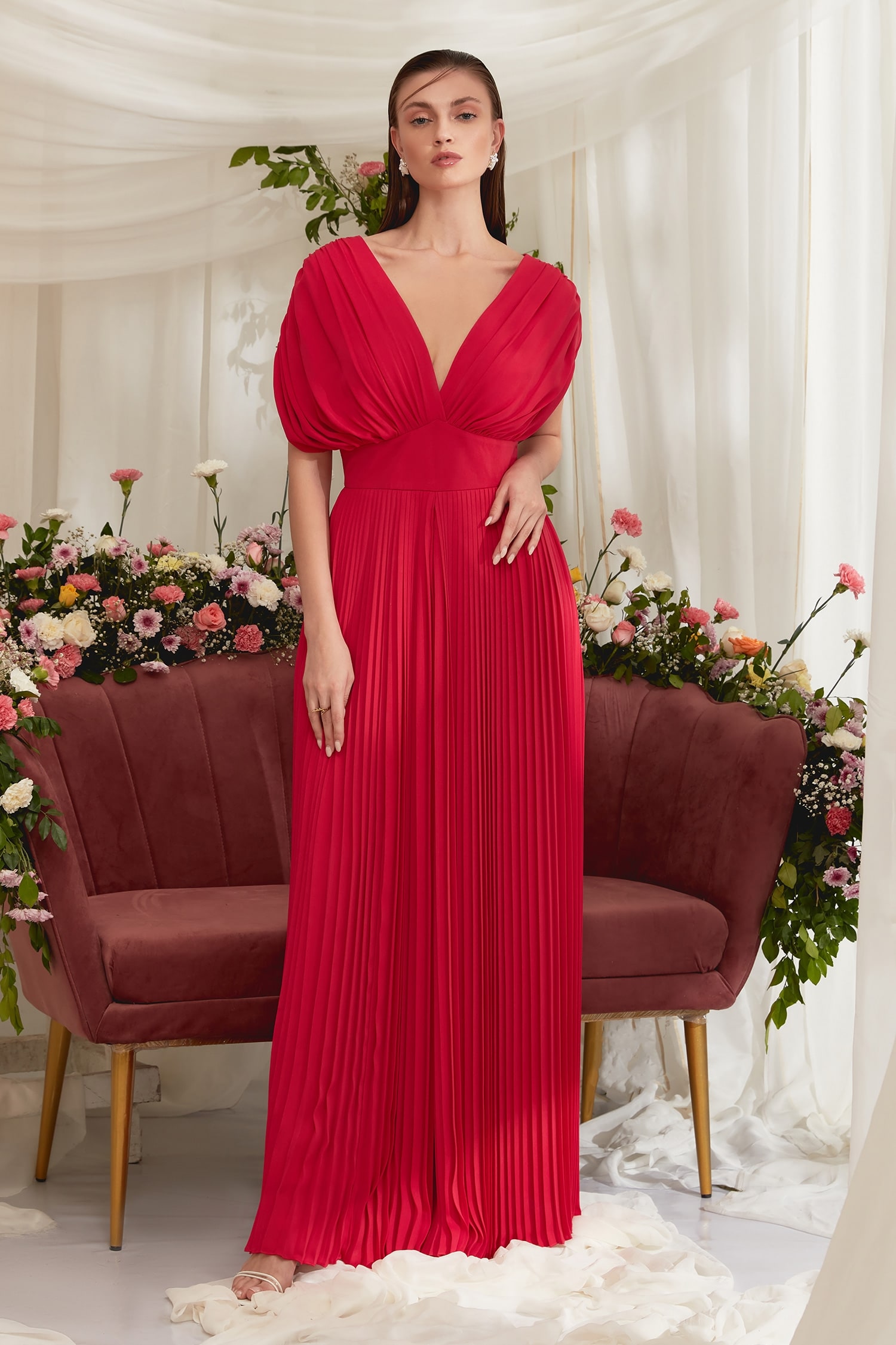 Buy Zosia Pink Luxury Heavy Penelope Plunge V Neck Jumpsuit