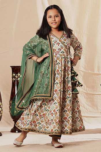 Megh Malhaar Girls Floral Print Anarkali Kurta Set