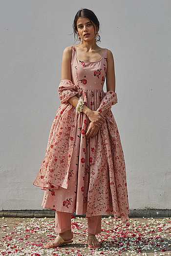 Juanita- Handwoven chanderi comfort fit dress in old rose color Dress