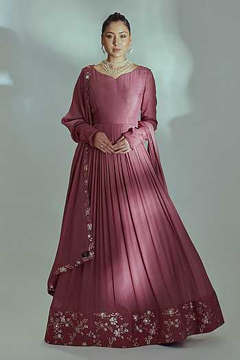 Pink Georgette Embroidered and Sequence Work Anarkali Kurta and Dupatta Set