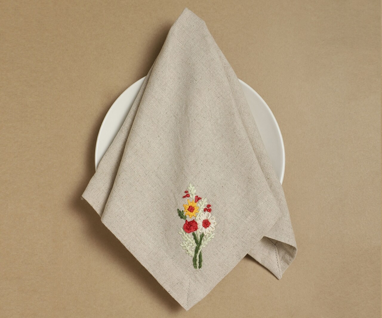 Buy Grey Cotton Flax Embroidery Placement Floral Table Napkin Set Of