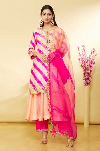 Pink - Tie-Dye Cotton A-Line Leheriya Kurta 03
