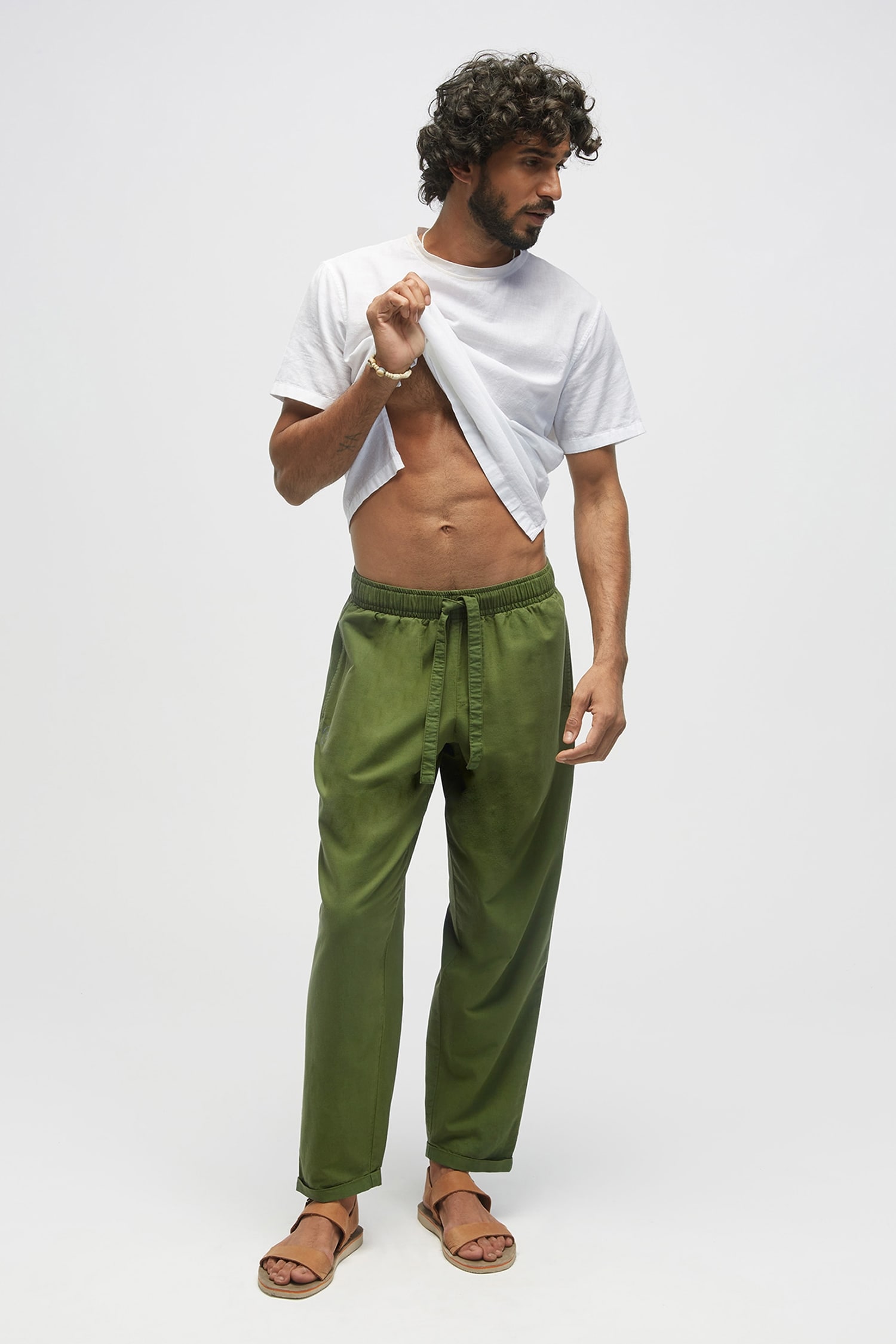 Buy Green 100% Organic Handloom Oxford Cotton Solid Front Drawstring Pant  For Men by Terra Luna Online at Aza Fashions.