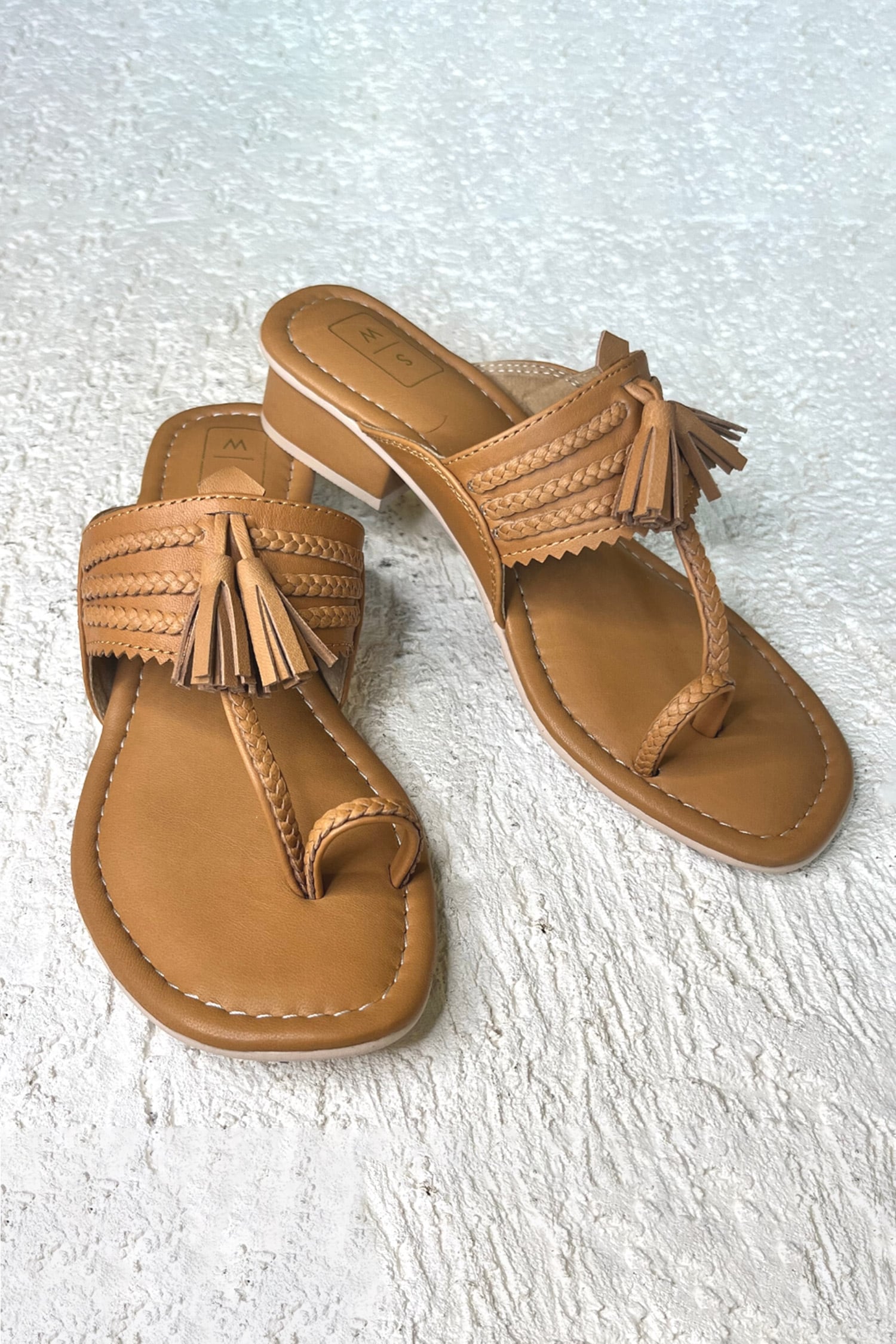 Sandalwali Brown Vegan Leather Bea Kolhapuri Heels