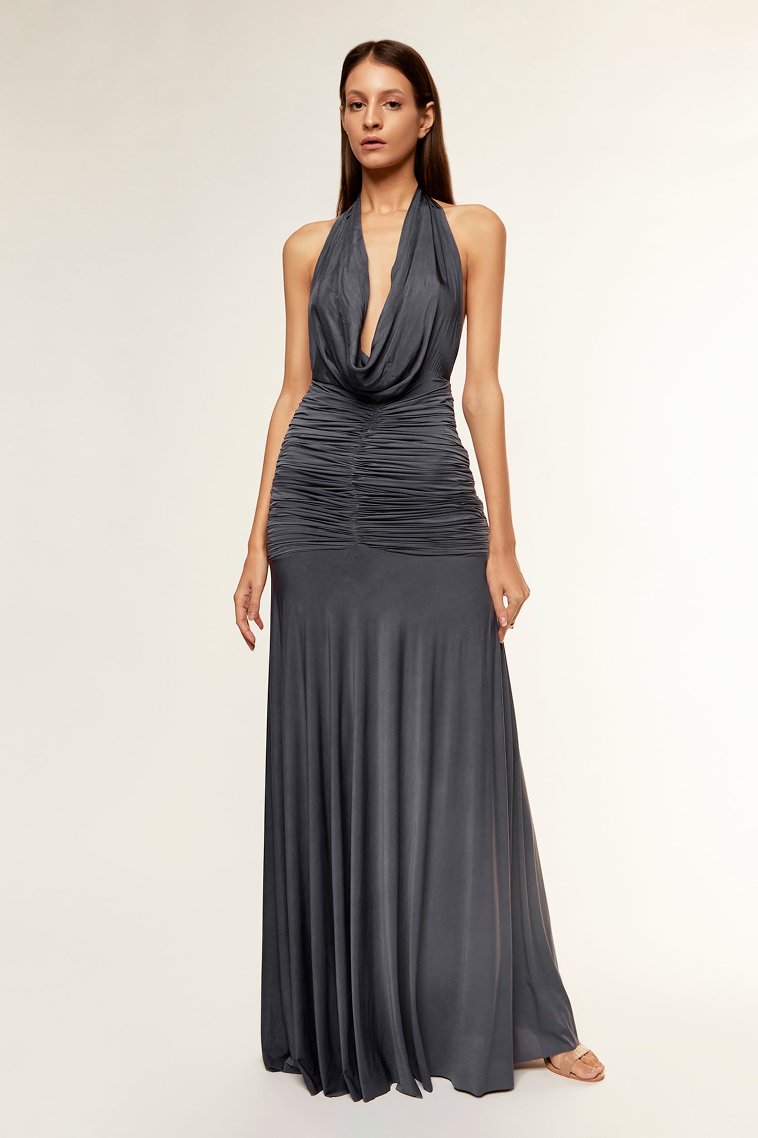 Grey chiffon hotsell halter neck dress