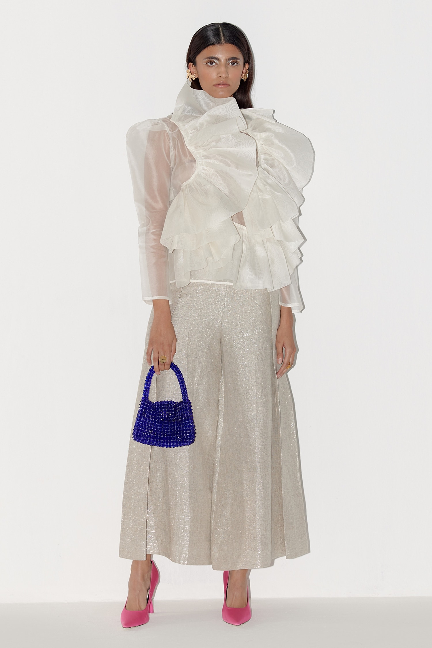 Buy FEBo6 White Silk Organza Swan Layered Ruffle Top Online | Aza Fashions