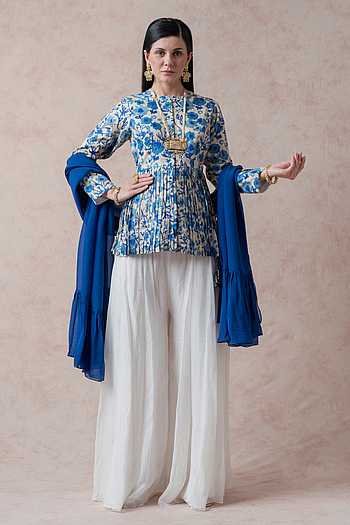 Mughal Style Zari Embroidered Peplum Kurta Gharara Set