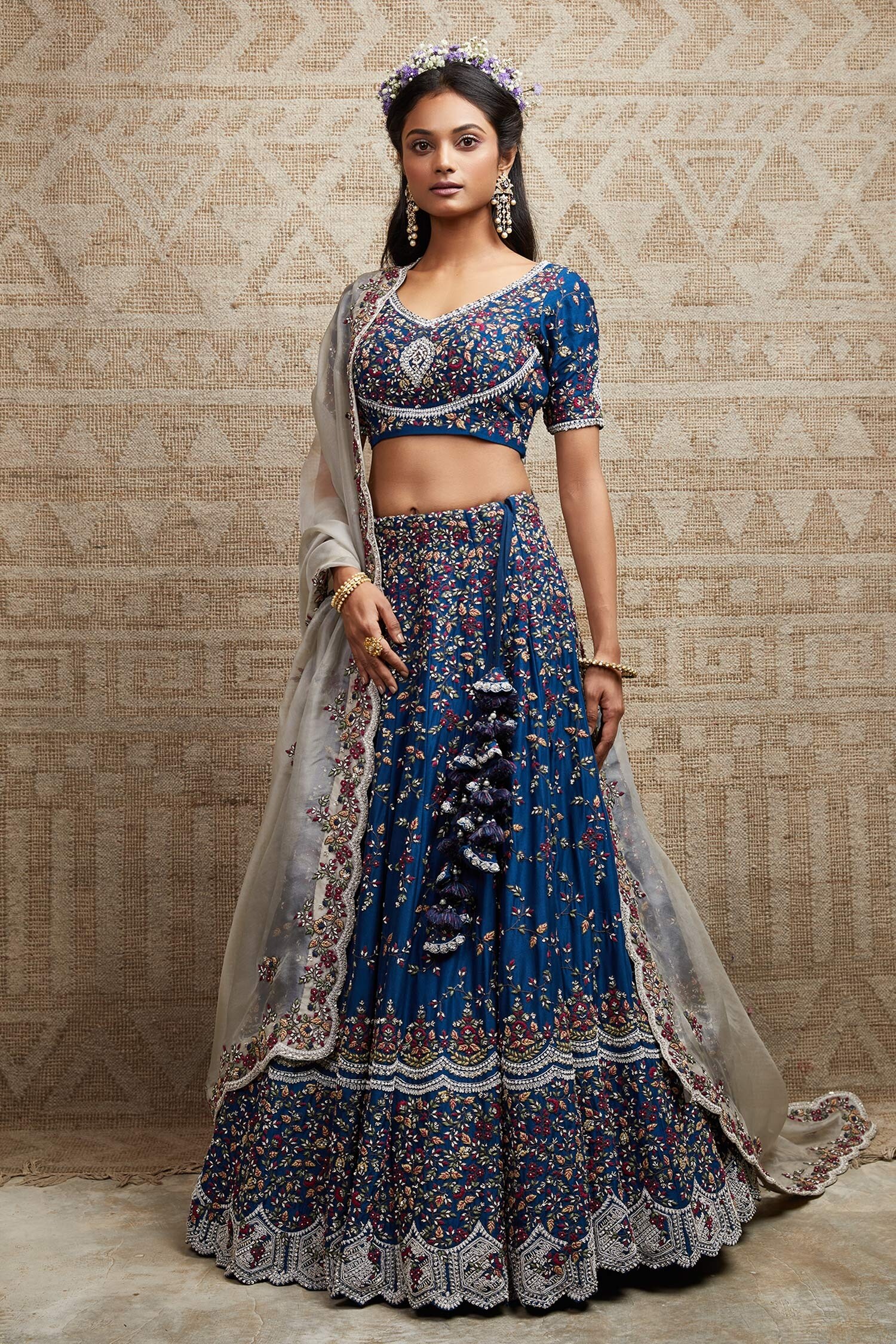 Buy Prisho Blue Silk Rose Embroidered Lehenga Set Online Aza Fashions