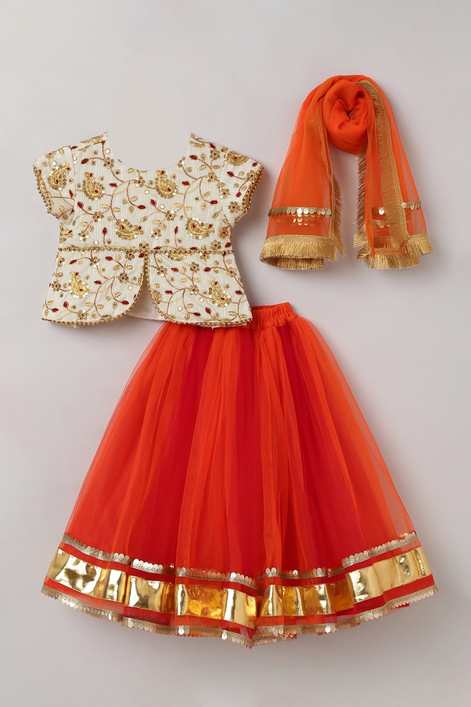 Buy Byb Premium White Sequins Embroidered Blouse Skirt Set For Girls