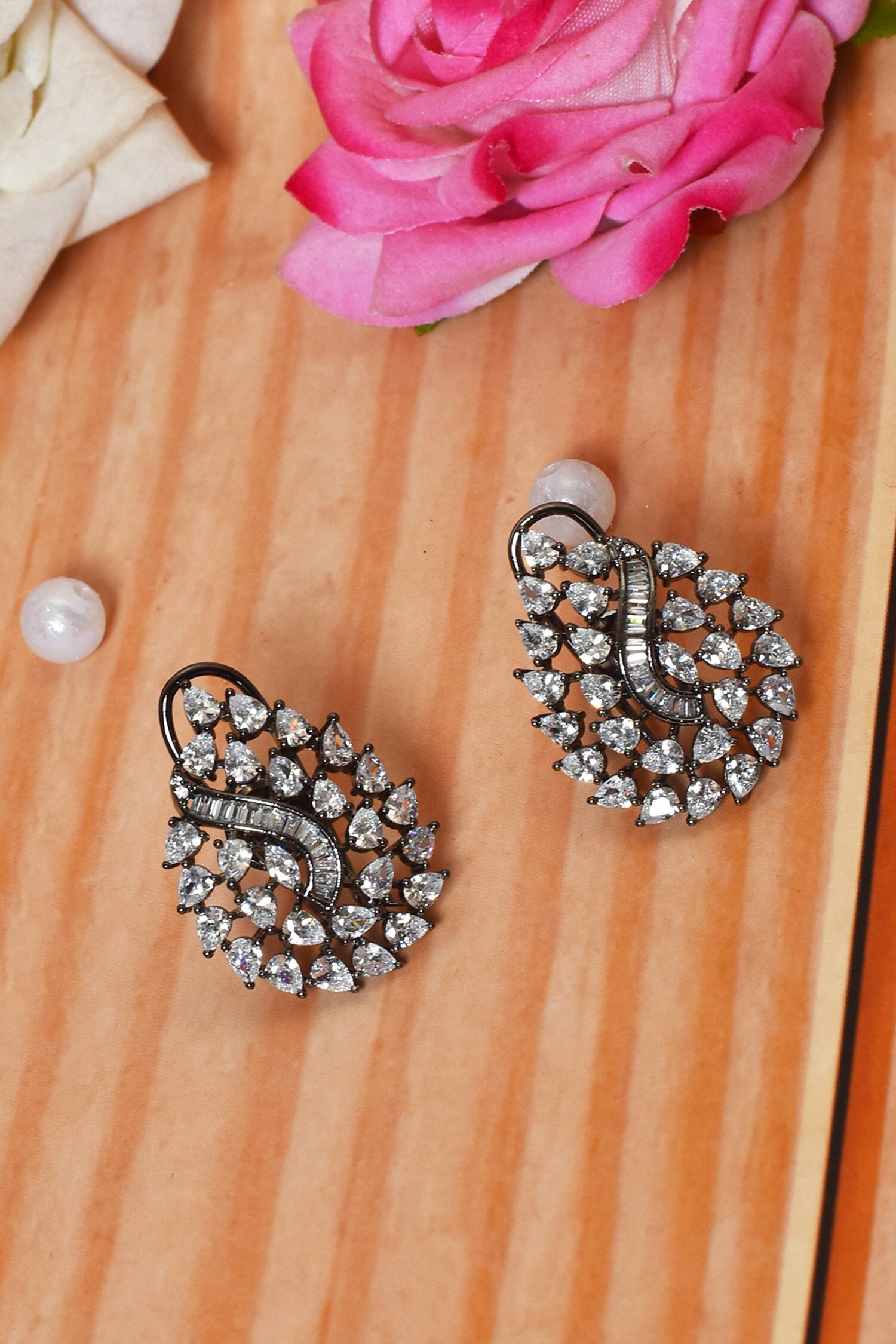 Buy Nayaab by Aleezeh Stone Embellished Cutwork Stud Earrings Online Aza Fashions
