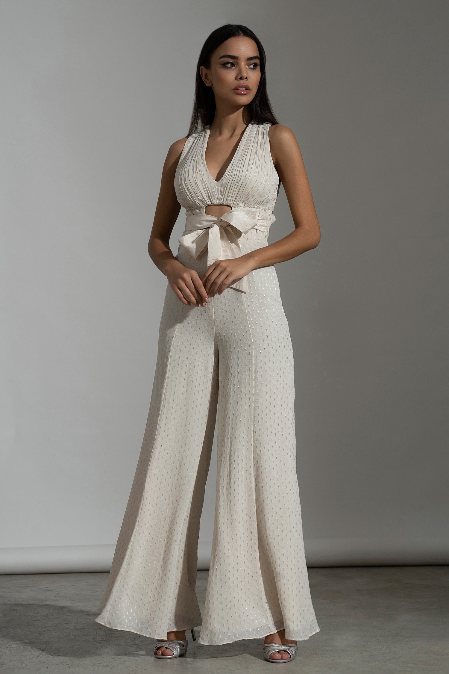 Buy White Double Georgette V Neck Embroidered Corset Jumpsuit For Women by  Tamaraa By Tahani Online at Aza Fashions.