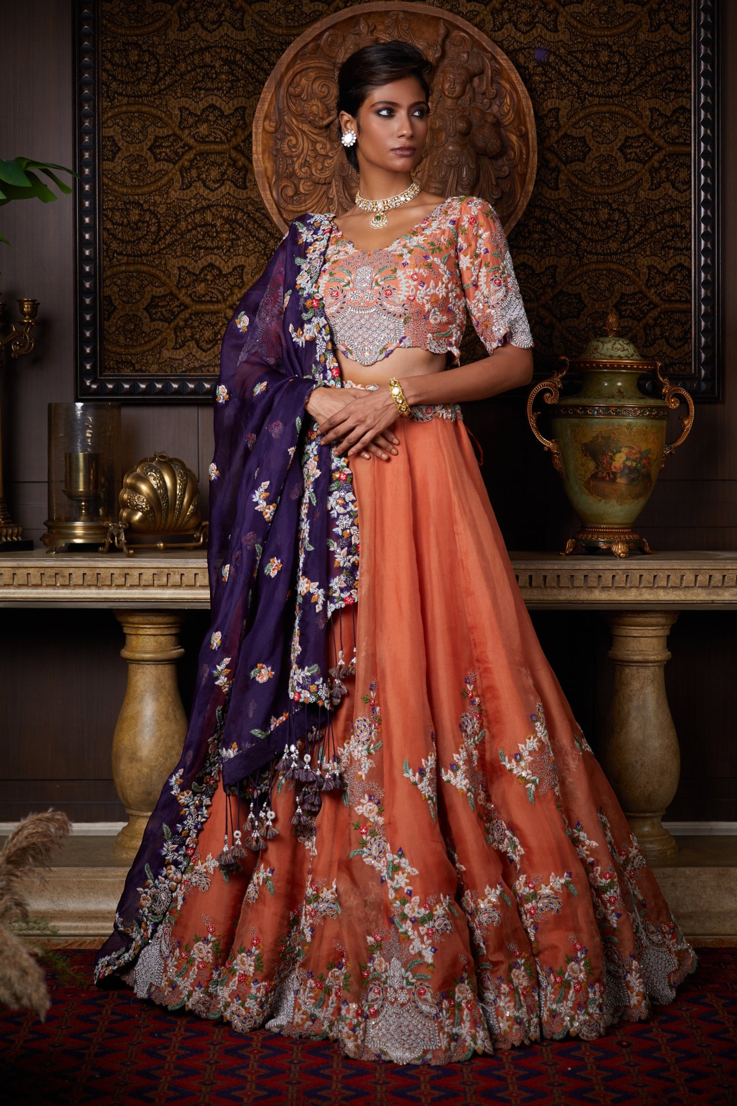 Georgette Dusty Blue Lehenga | Order Online at Redpine Designs