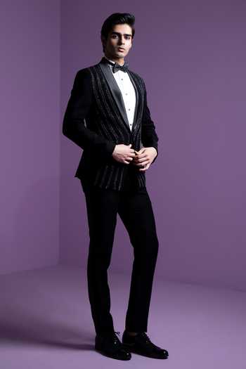 Buy Contrast By Parth Black Italian Suiting Fabric Lunar Braid ...