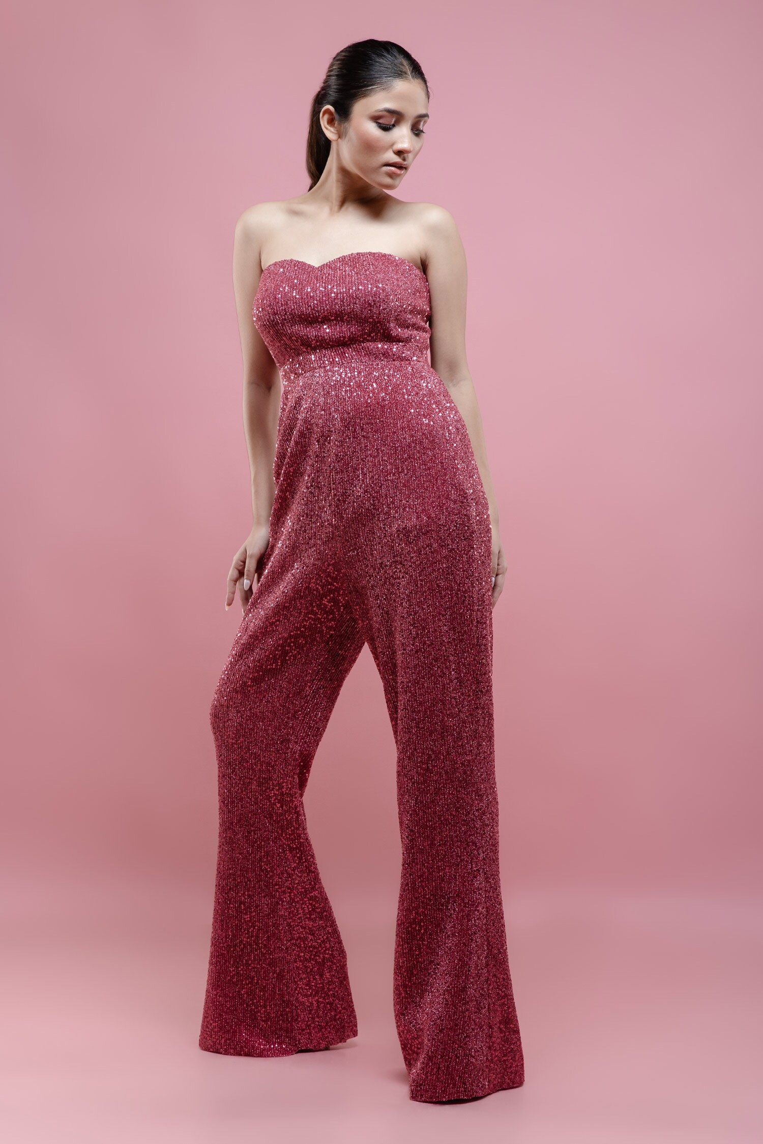 RED SEQUIN JUMPSUIT WITH SHOULDERS - KAOÂ