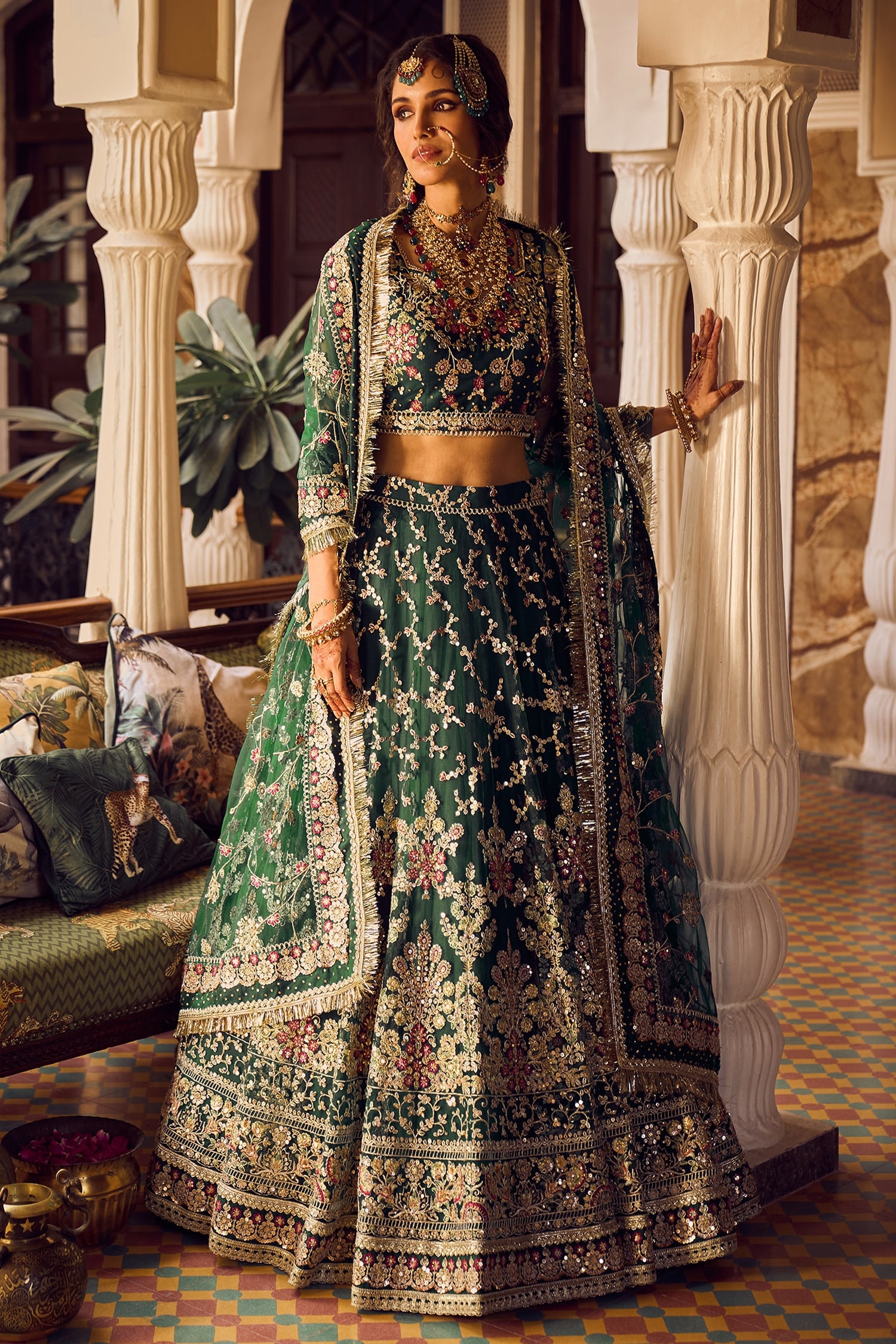 Buy Dark Green Bridal Wear Embroidered Taffeta Silk Lehenga Choli from Designer  Lehenga Choli