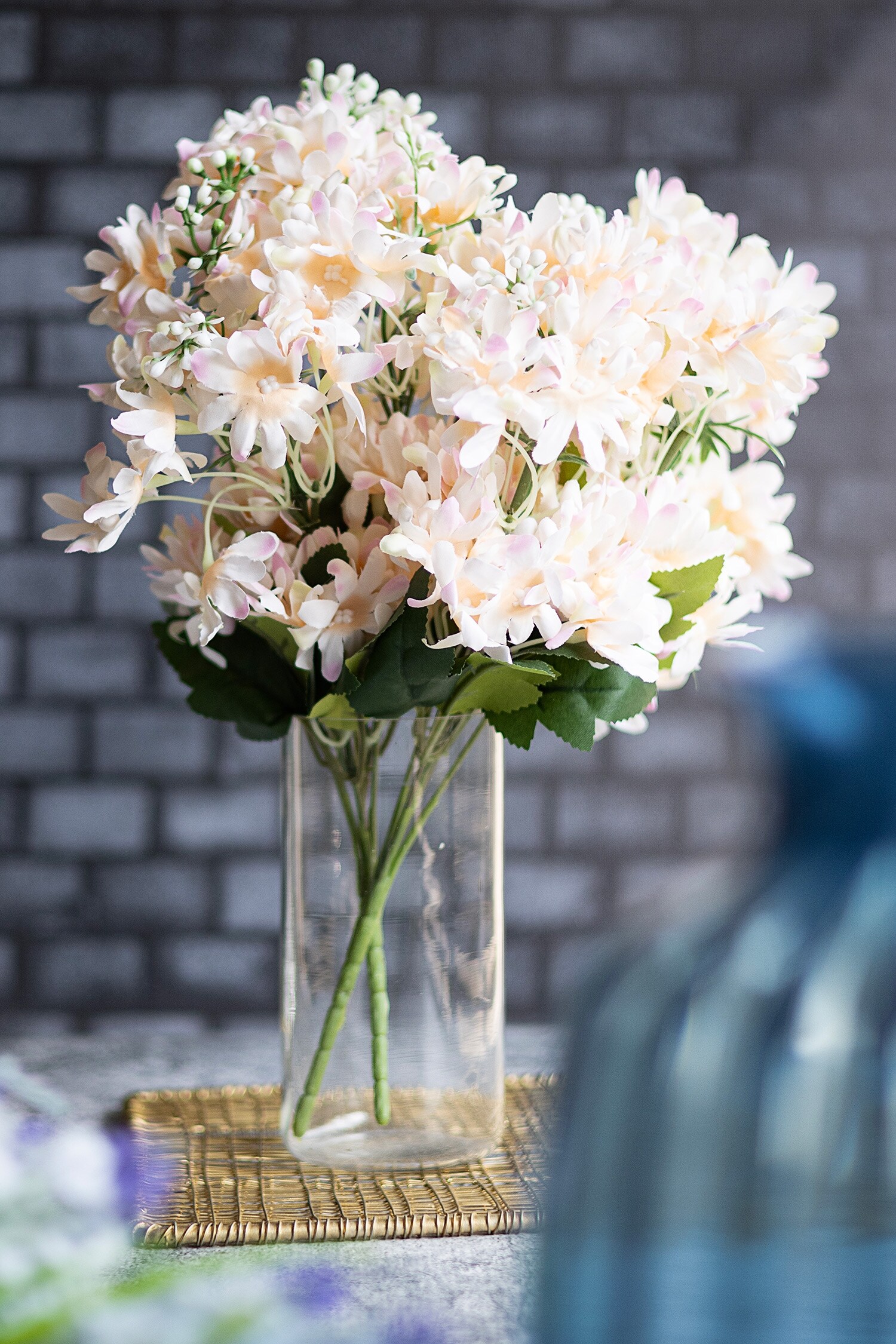 H2H Peach Polyester And Plastic Arabian Jasmine Artificial Flowers