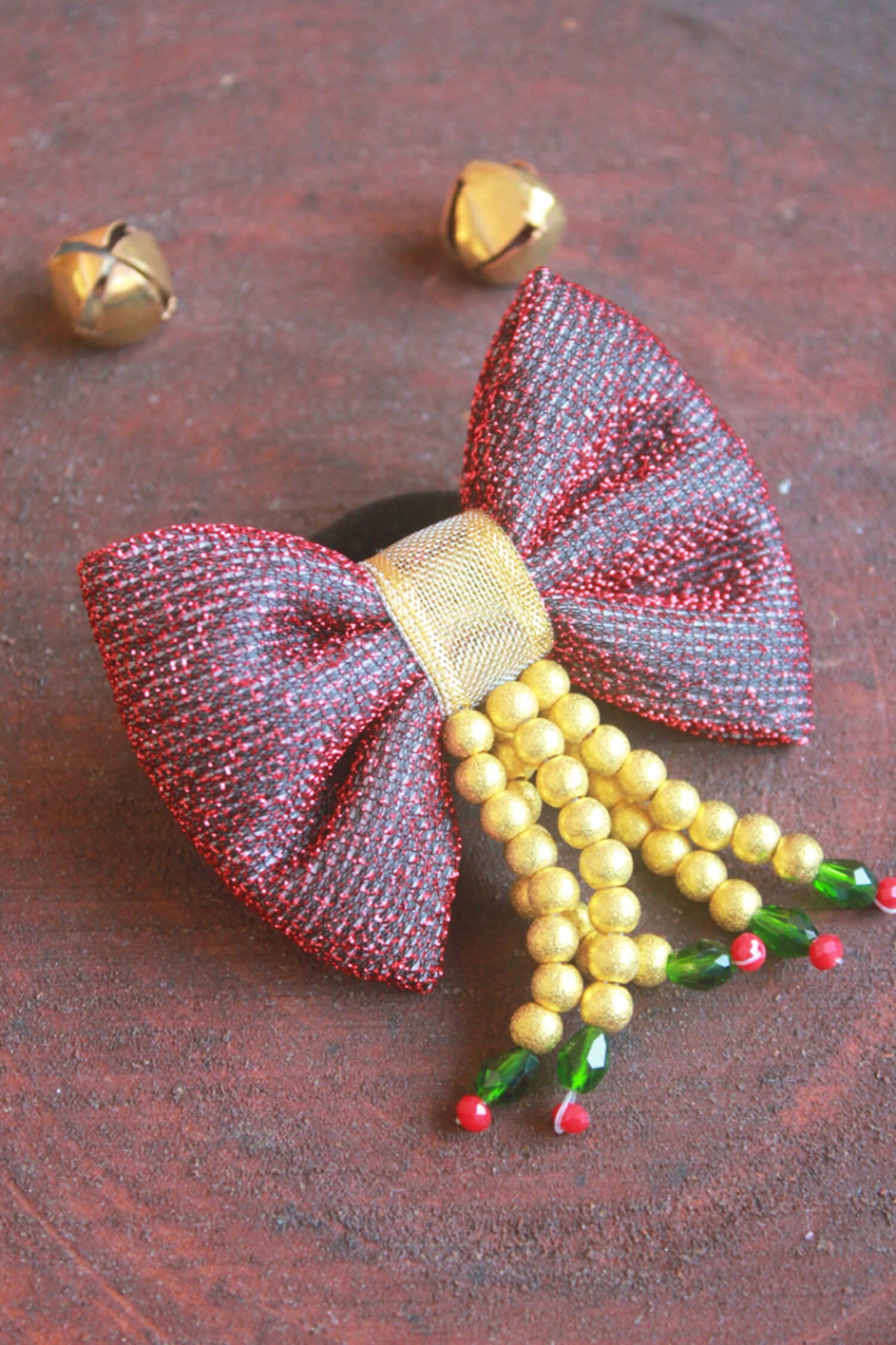 Buy Red Bow Bead Tassels Hair Tie by Choko Online at Aza Fashions.