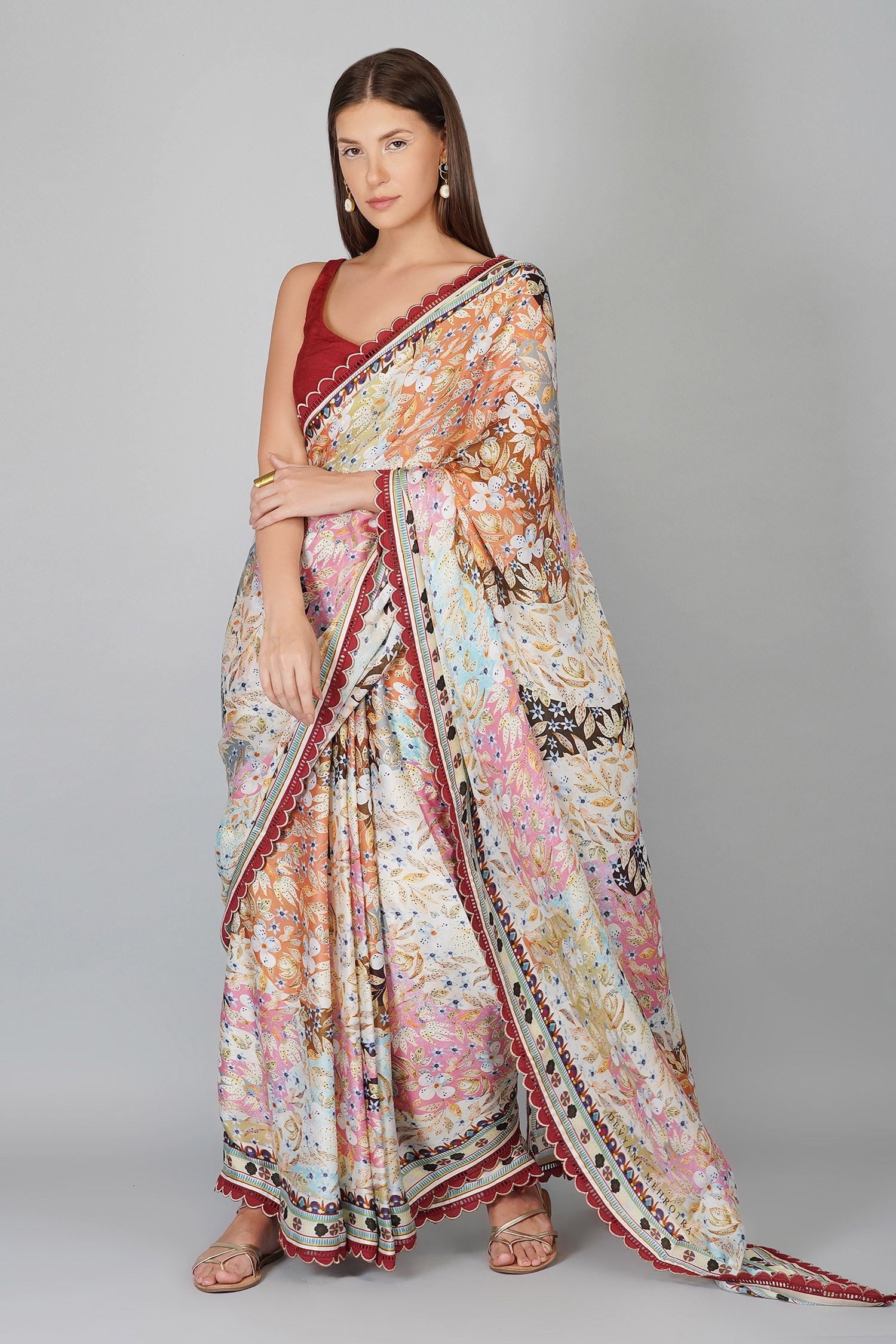 Buy Multi Color Viscose Satin Georgette Printed Melange Saree For Women ...