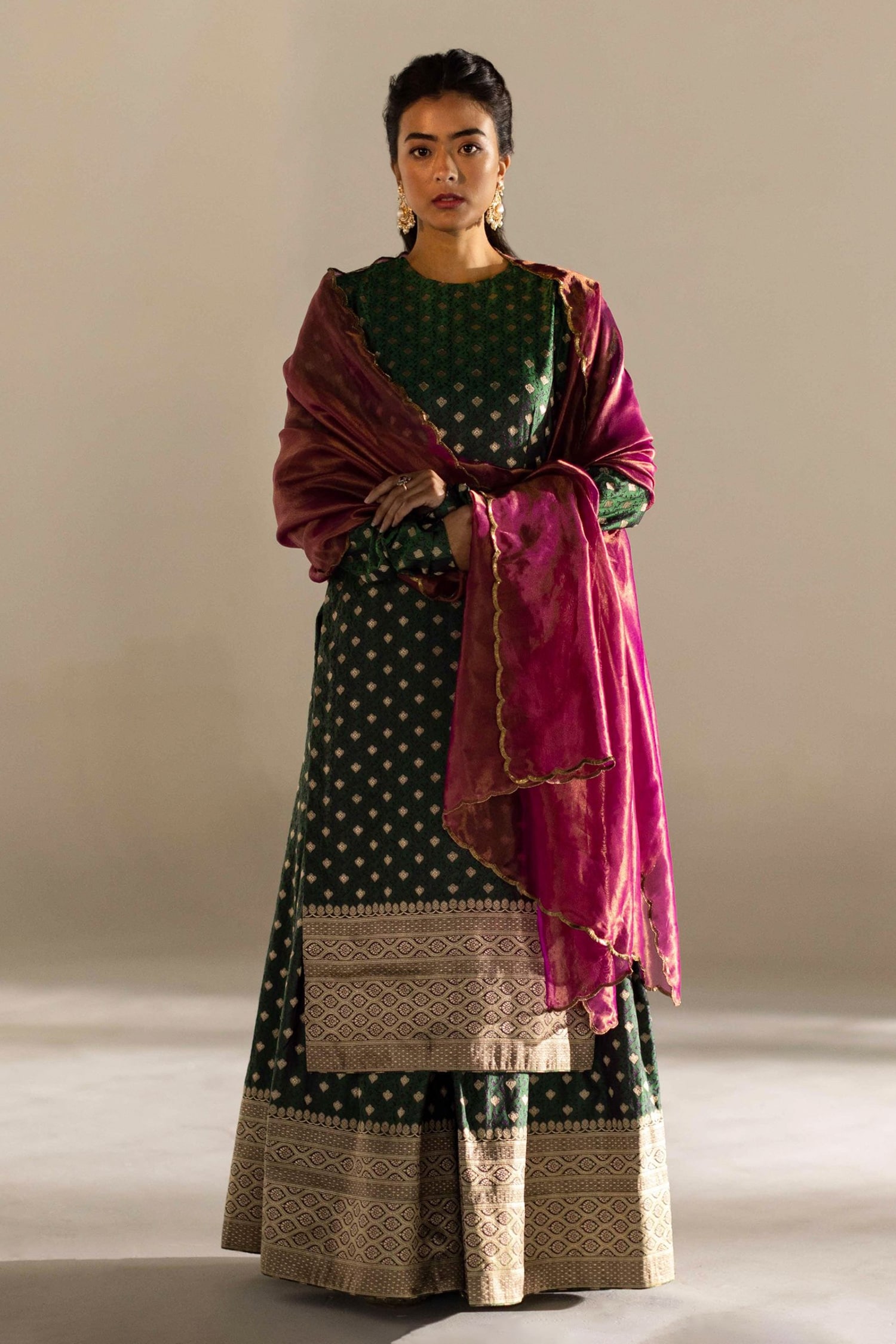 Mimamsaa Green Aris Brocade Silk Kurta Gharara Set