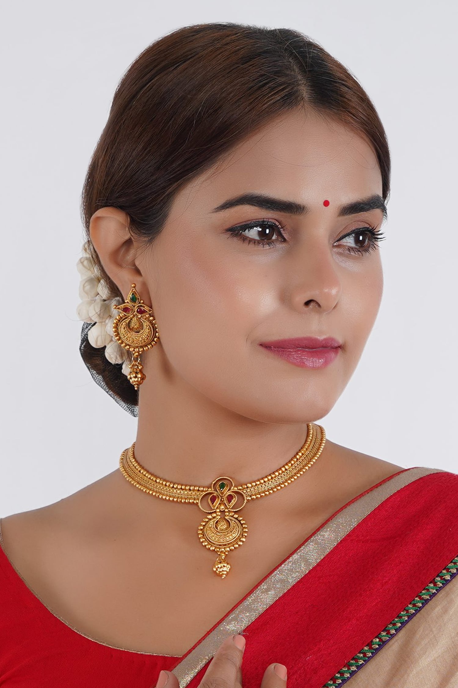 Buy Gold Plated Carved And Stones Embellished & Necklace Set by Smars