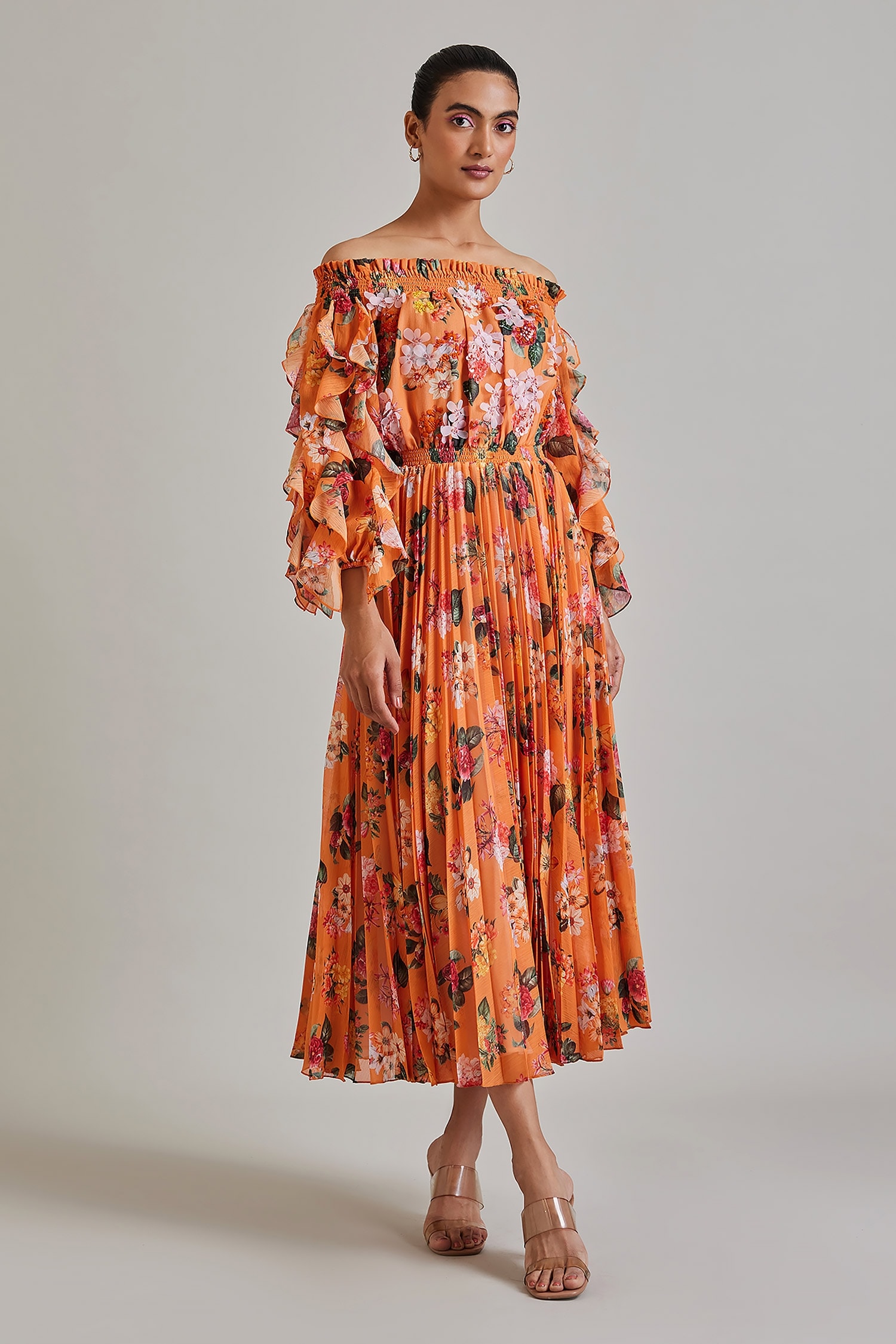 Buy Orange Bandeau Ruffle Dress For Women by Shriya Som Online at Aza  Fashions.