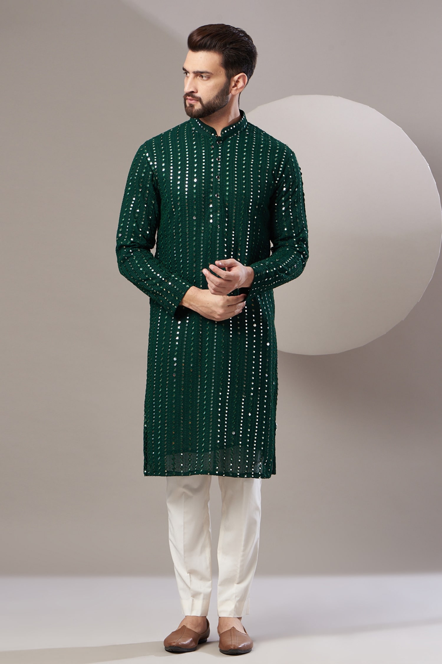 Buy Kasbah Green Cotton Mirror Embroidered Kurta Online | Aza Fashions