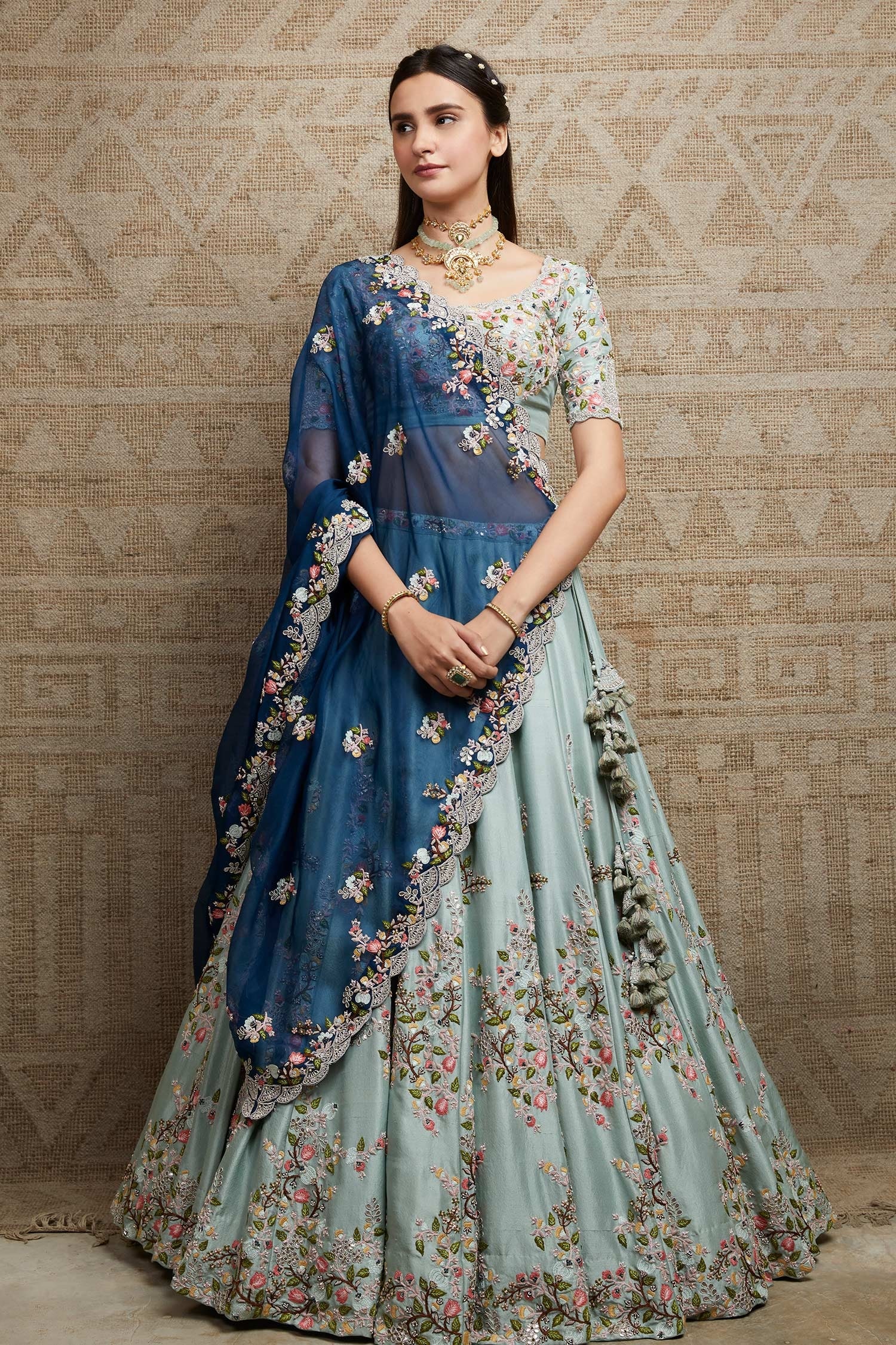 Prisho Green Lehenga And Blouse: Silk Embroidered Floral Round Ikigai Set For Women