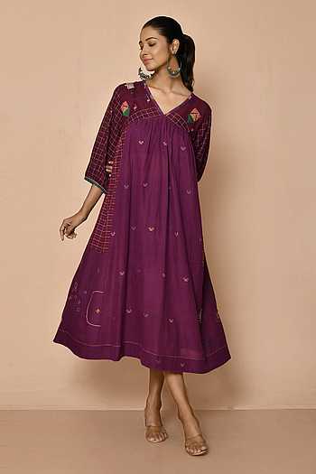 DAAKINI [2XL/44] - Semi-Flared Kurti Dress (Purple)