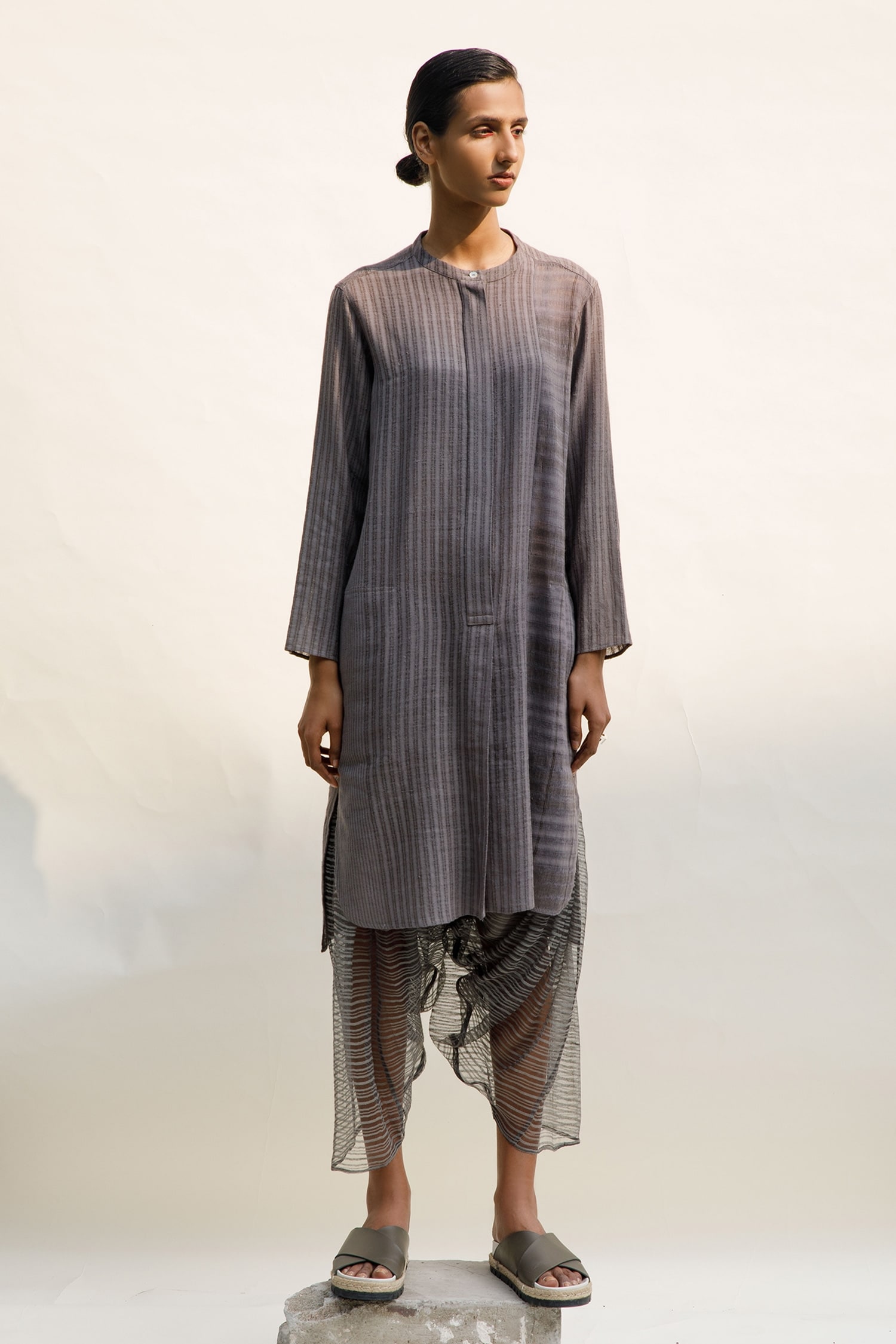Urvashi Kaur Grey Astro Stripe Pattern Tunic