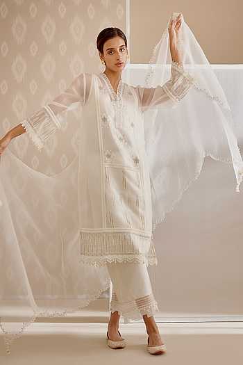 Sanaz Organza White Kurta Set