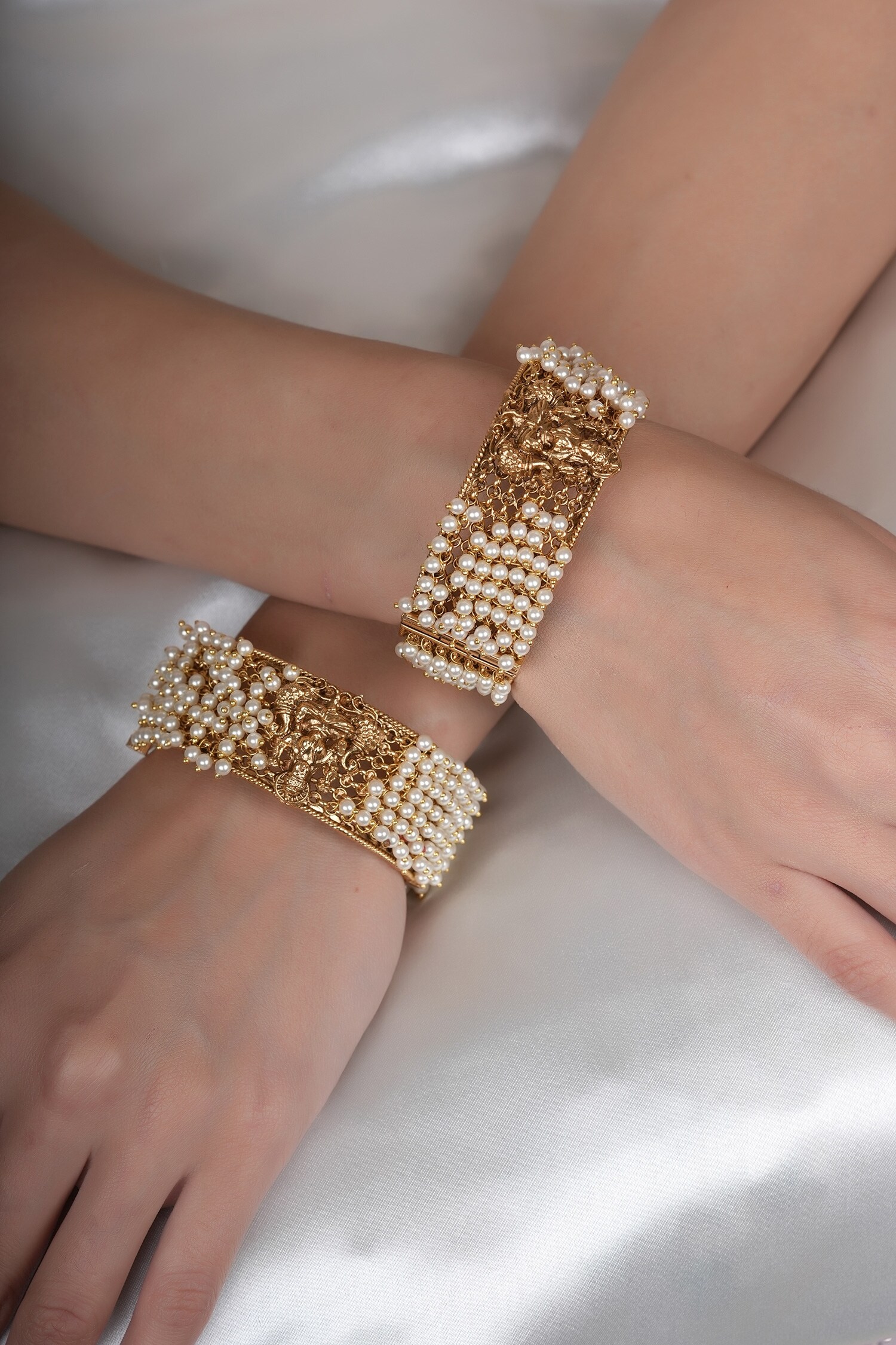 Buy Ekathva Jaipur Pearl Embellished Temple Bangle Set Of 2 Online Aza Fashions