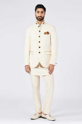 Gold, Beige & White Tri-Color Bandhgala