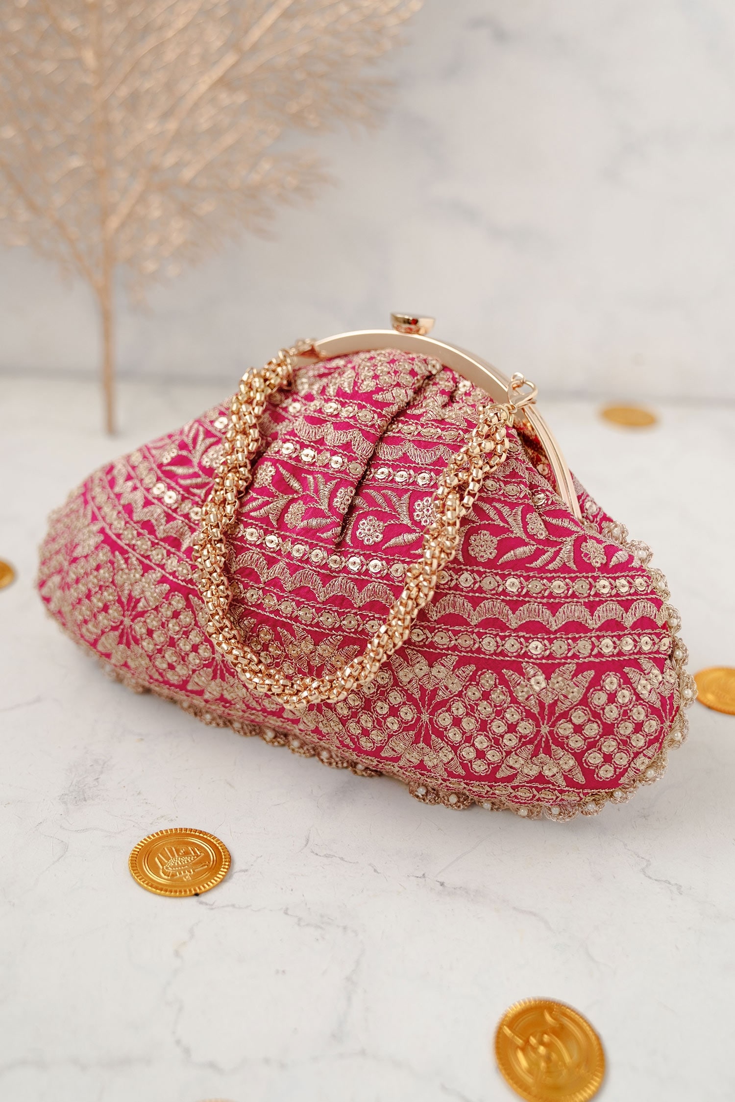 Shiroli Handmade Designer Hot Pink Crochet Handbag
