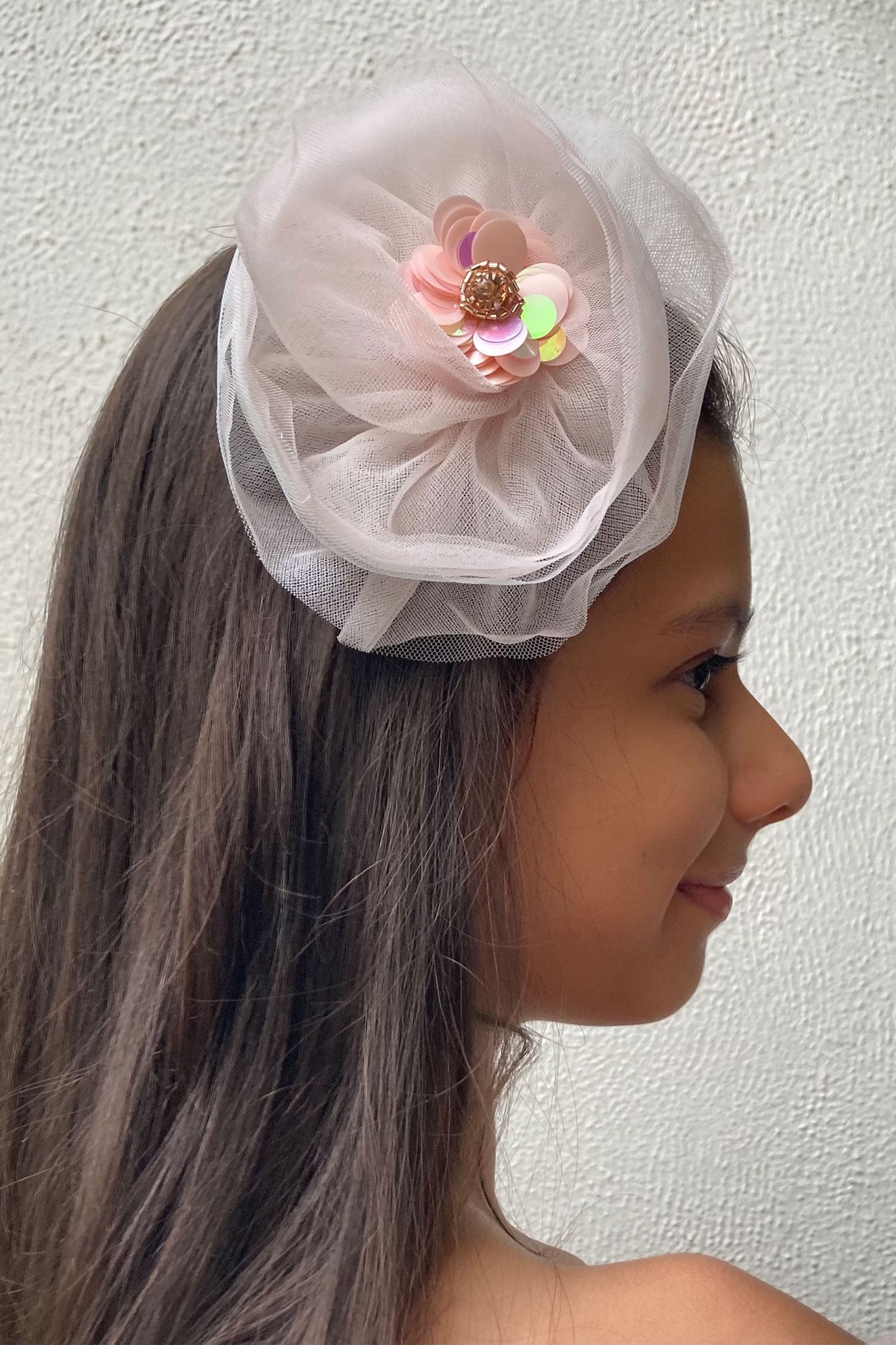 Buy Pink Hand Embroidered Flower Hair Clip by Darleen Kids Couture