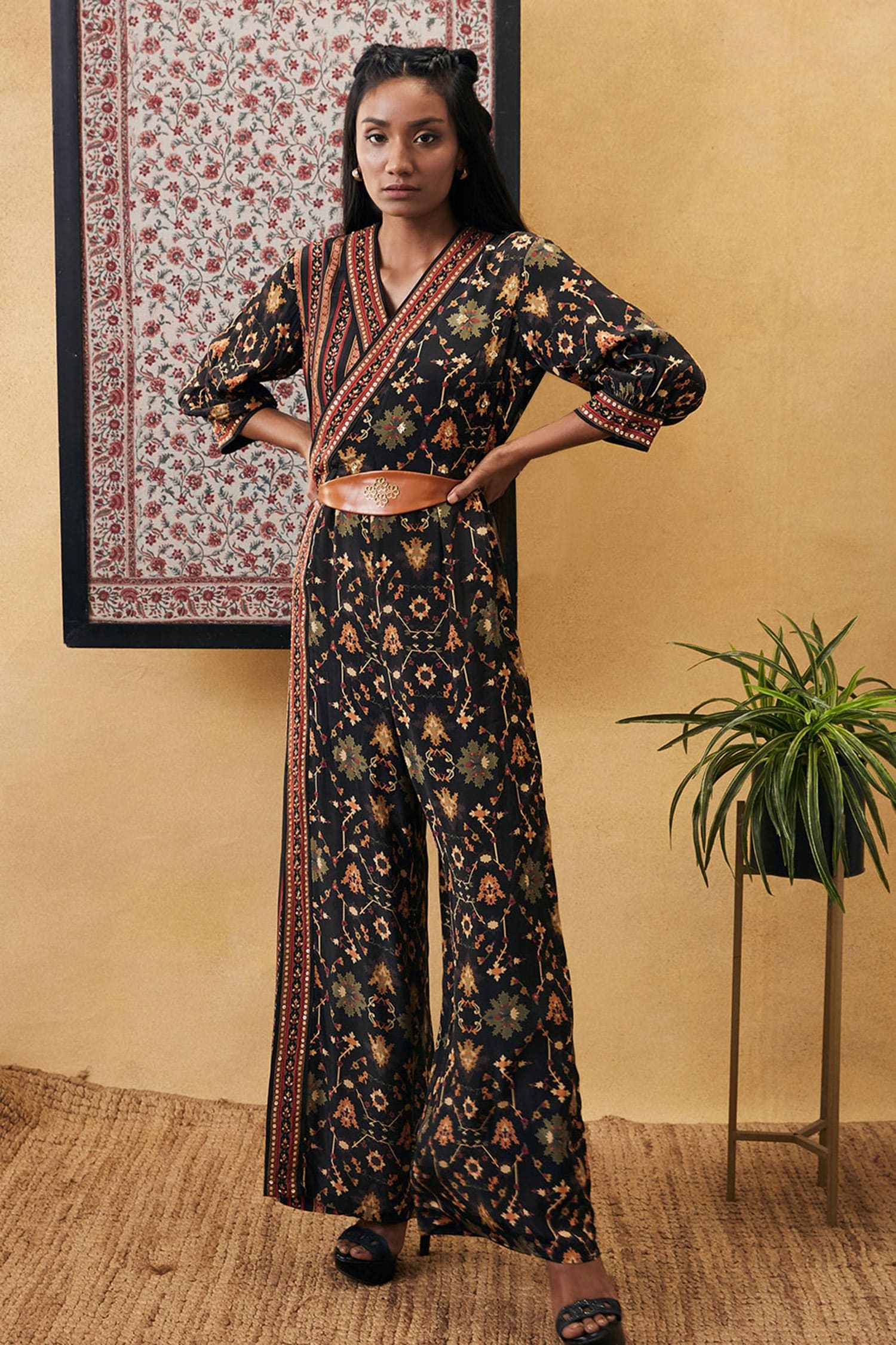 Buy Soup by Sougat Paul Black Cotton Zahra Floral Print Jumpsuit Online