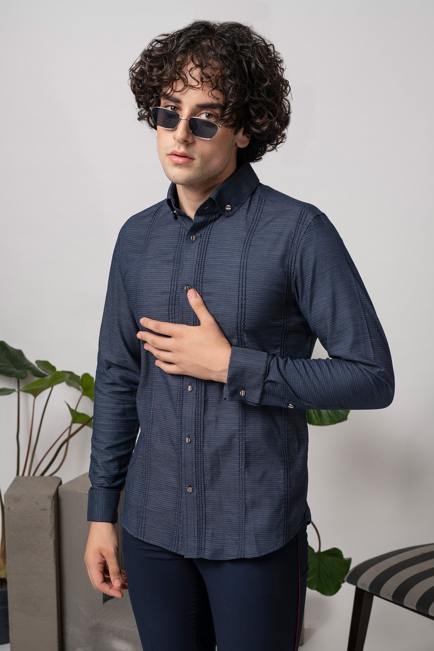Buy Blue 100% Cotton Pintuck Belarus Shirt For Men by Abkasa Online at ...
